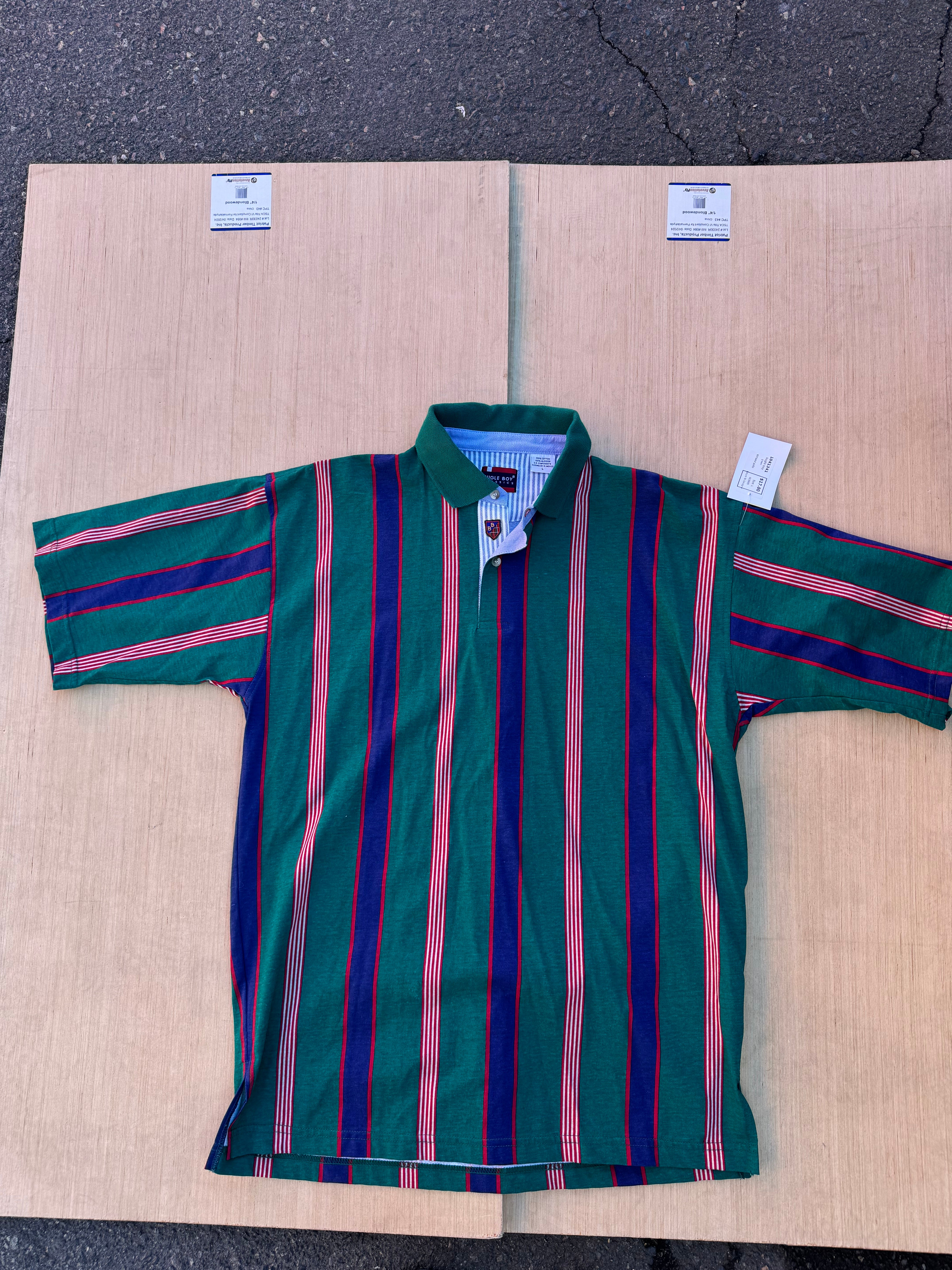 green bugle boy striped polo, L