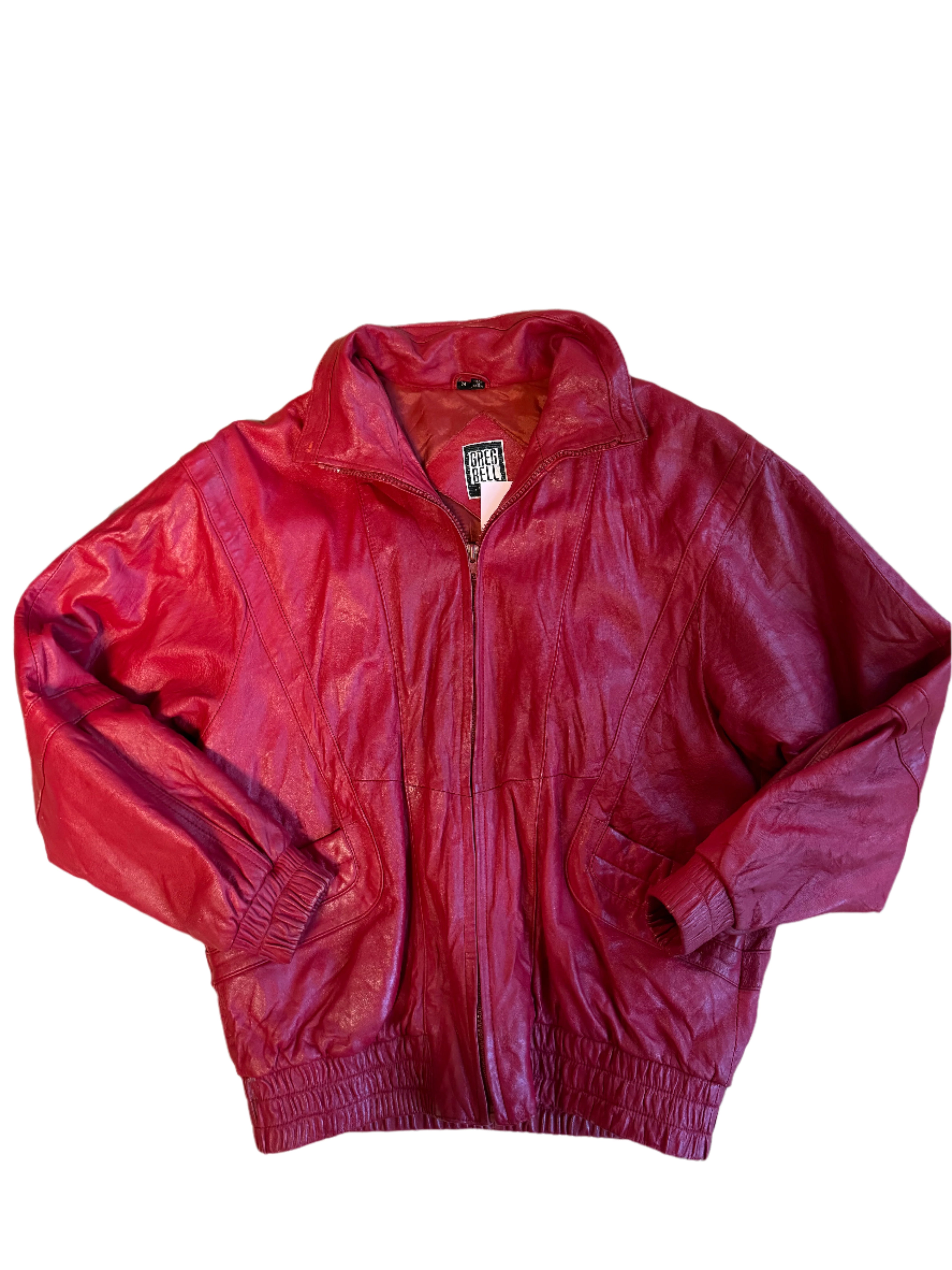 red greg bell leather bomber, xl