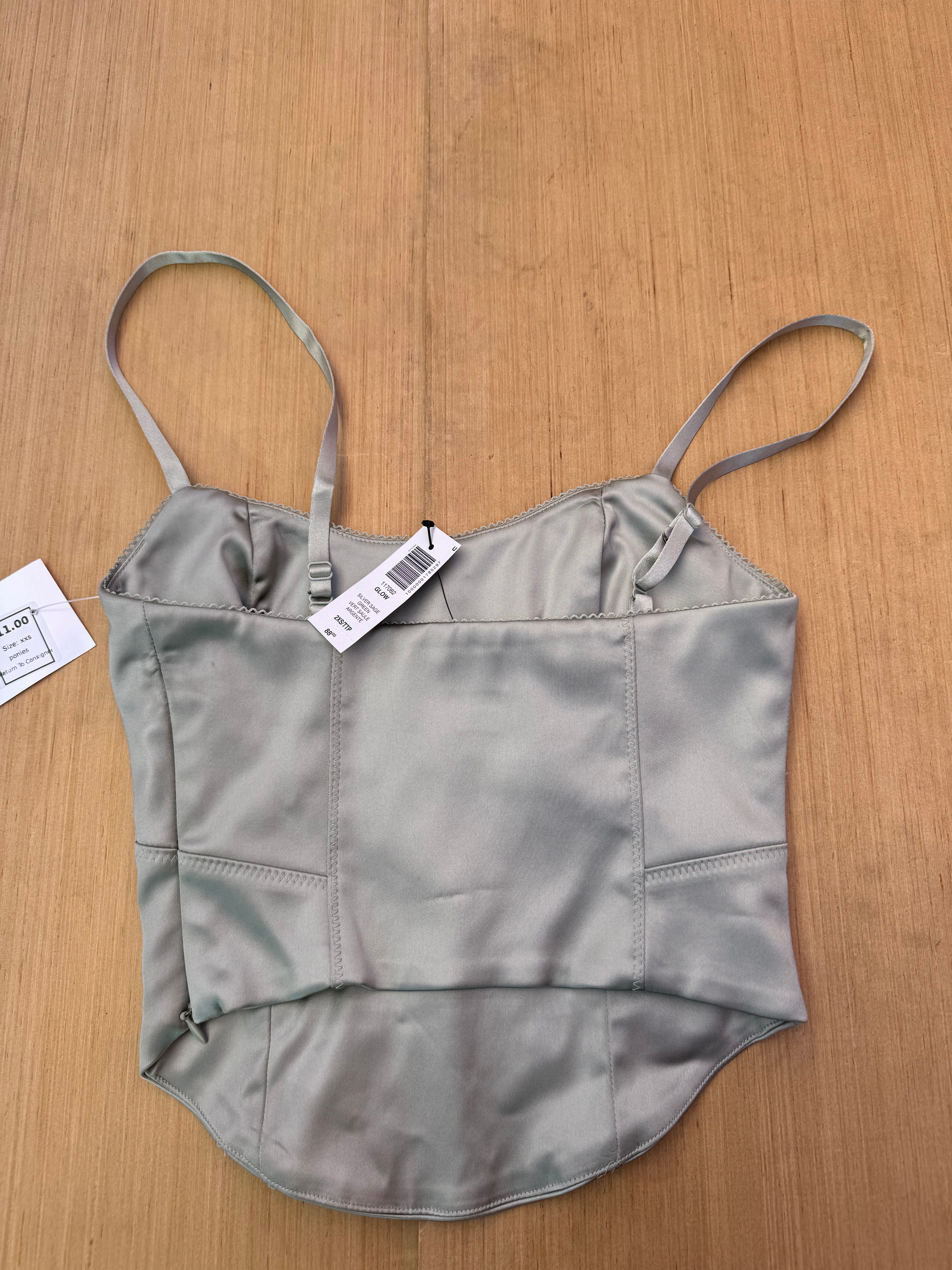 green aritzia corset top, xxs