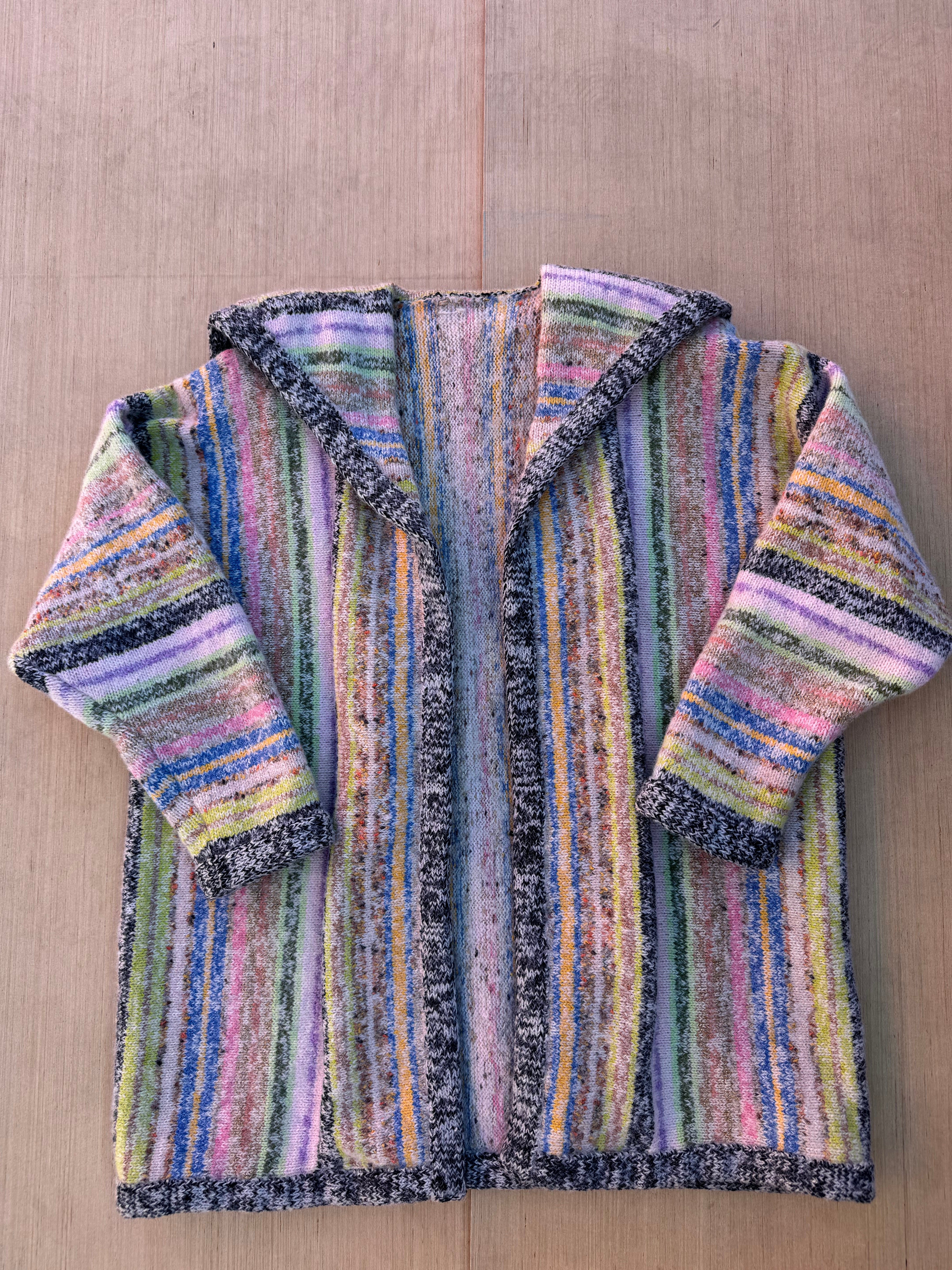 Pink green yellow  Striped elf cardigan