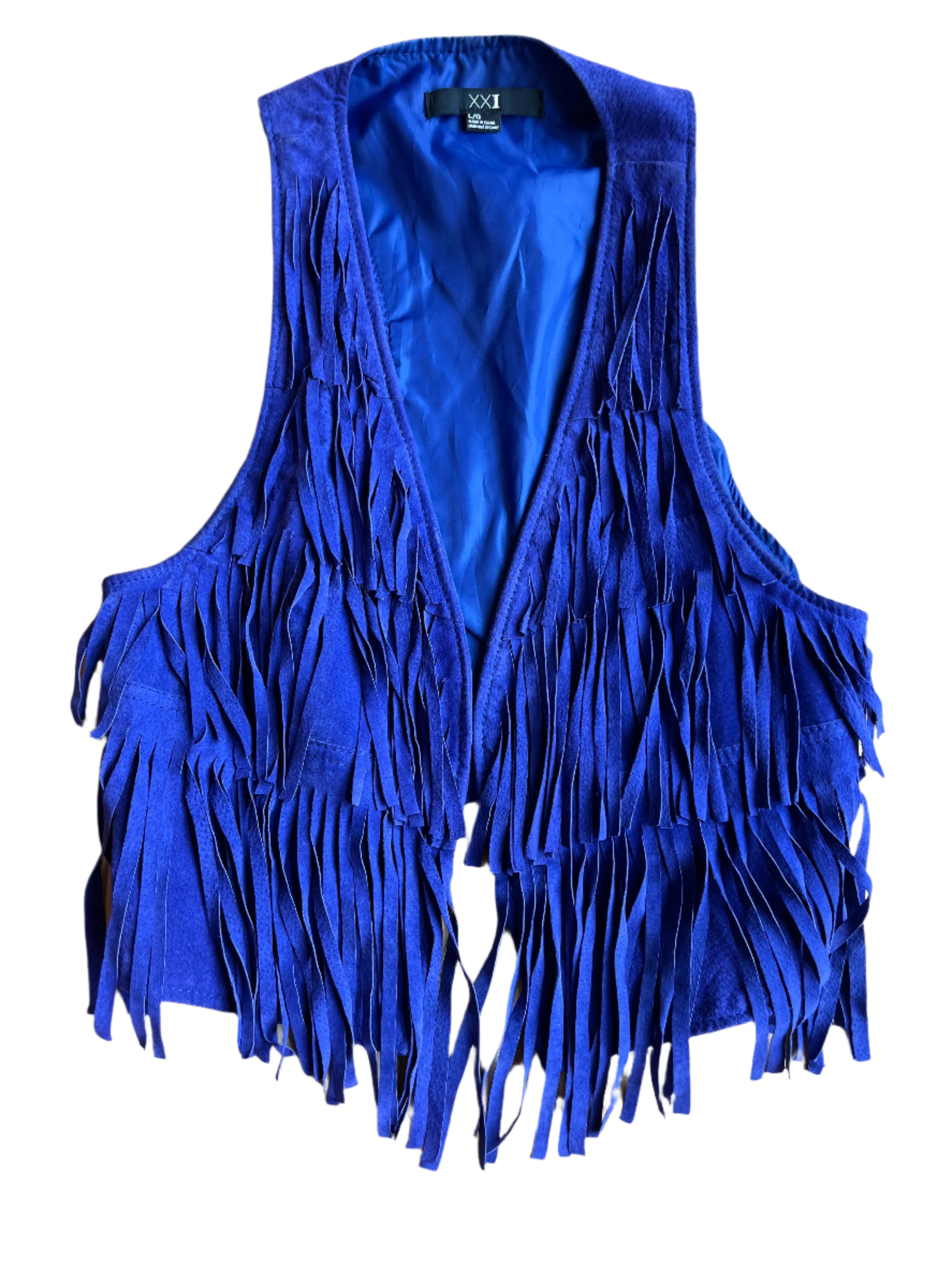 blue forever 21 fringe vest, L