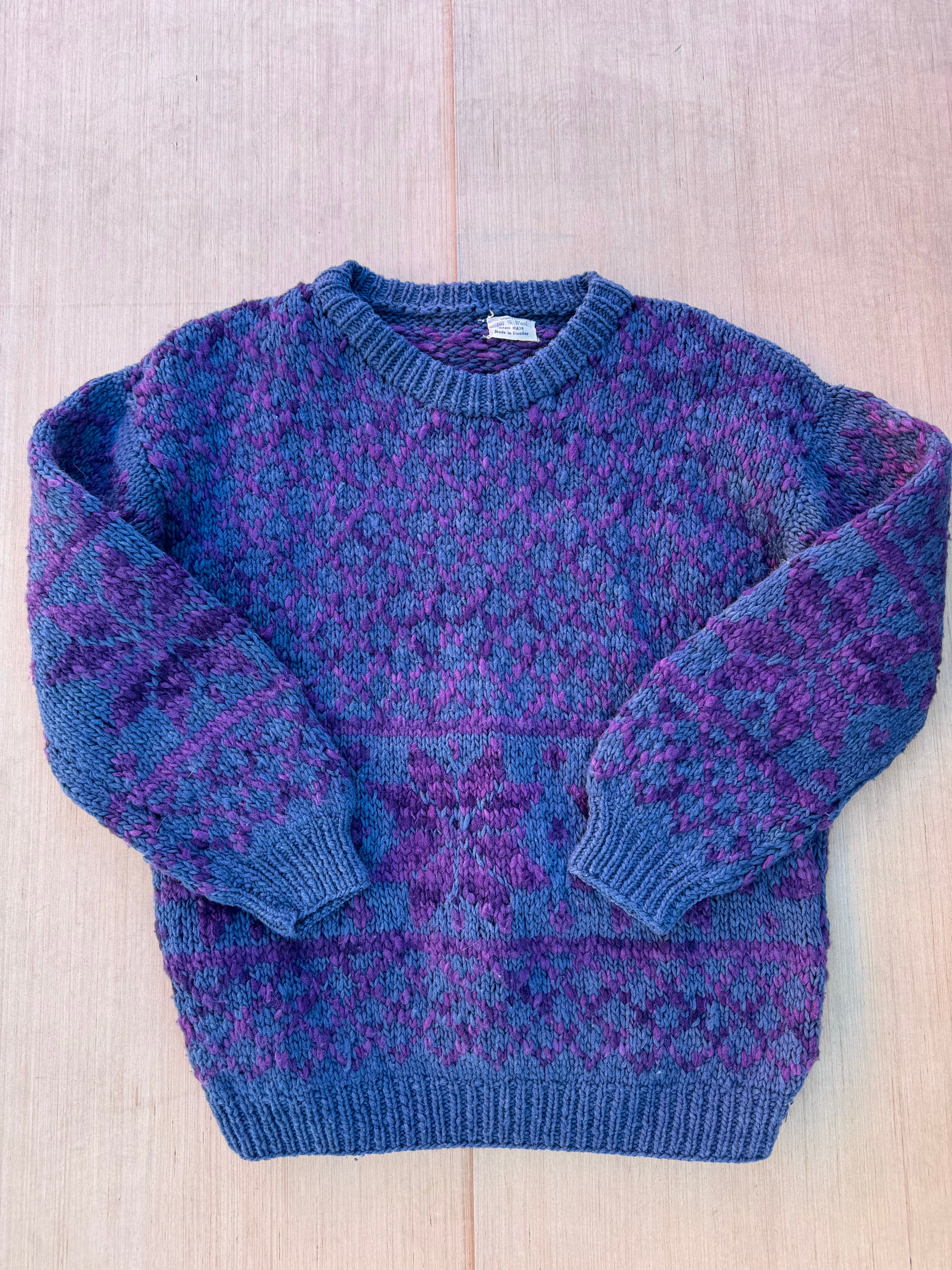 Blue purple  handmade sweater, L