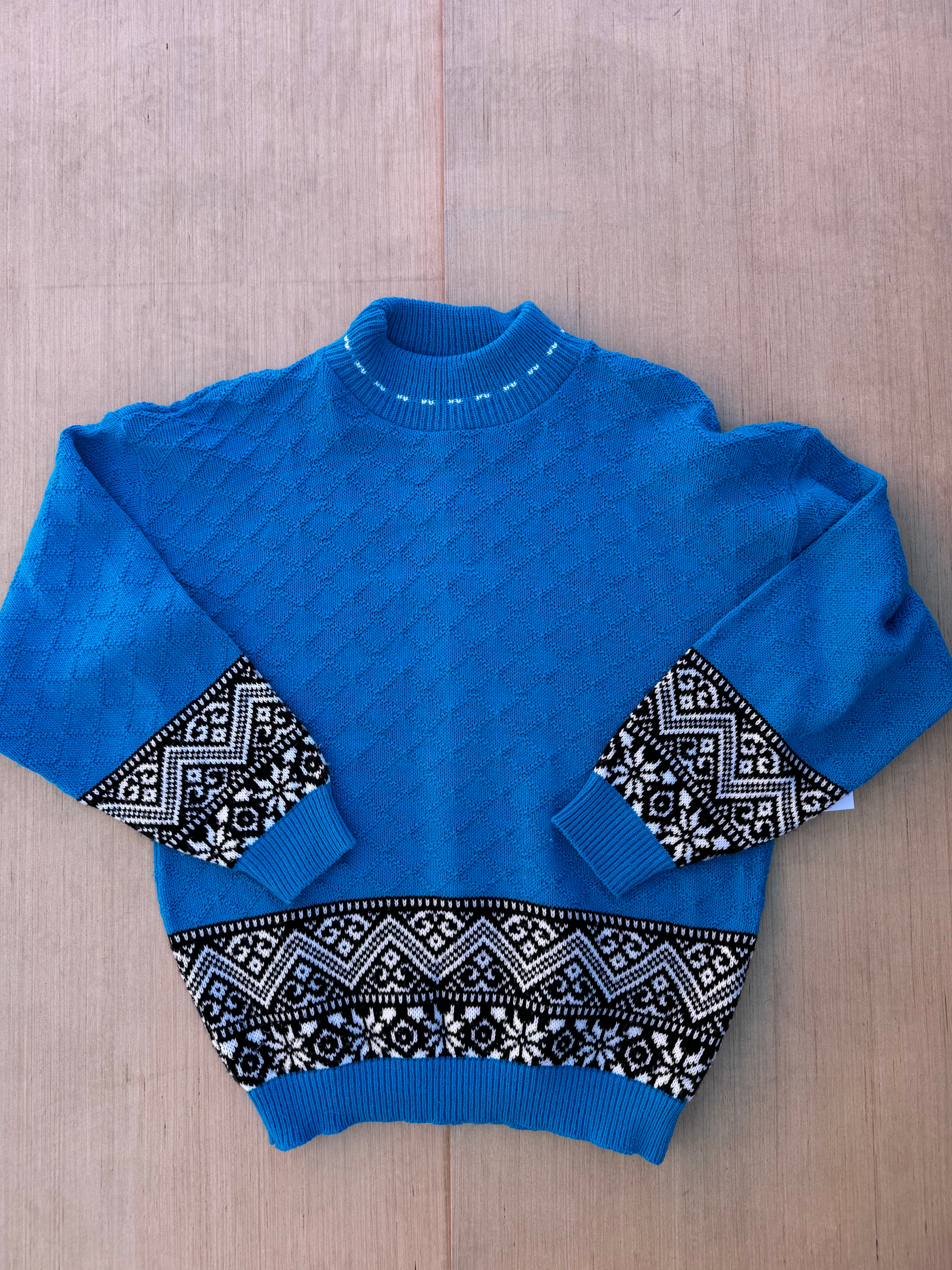 teal black American Pride vtg mockneck sweater, Med