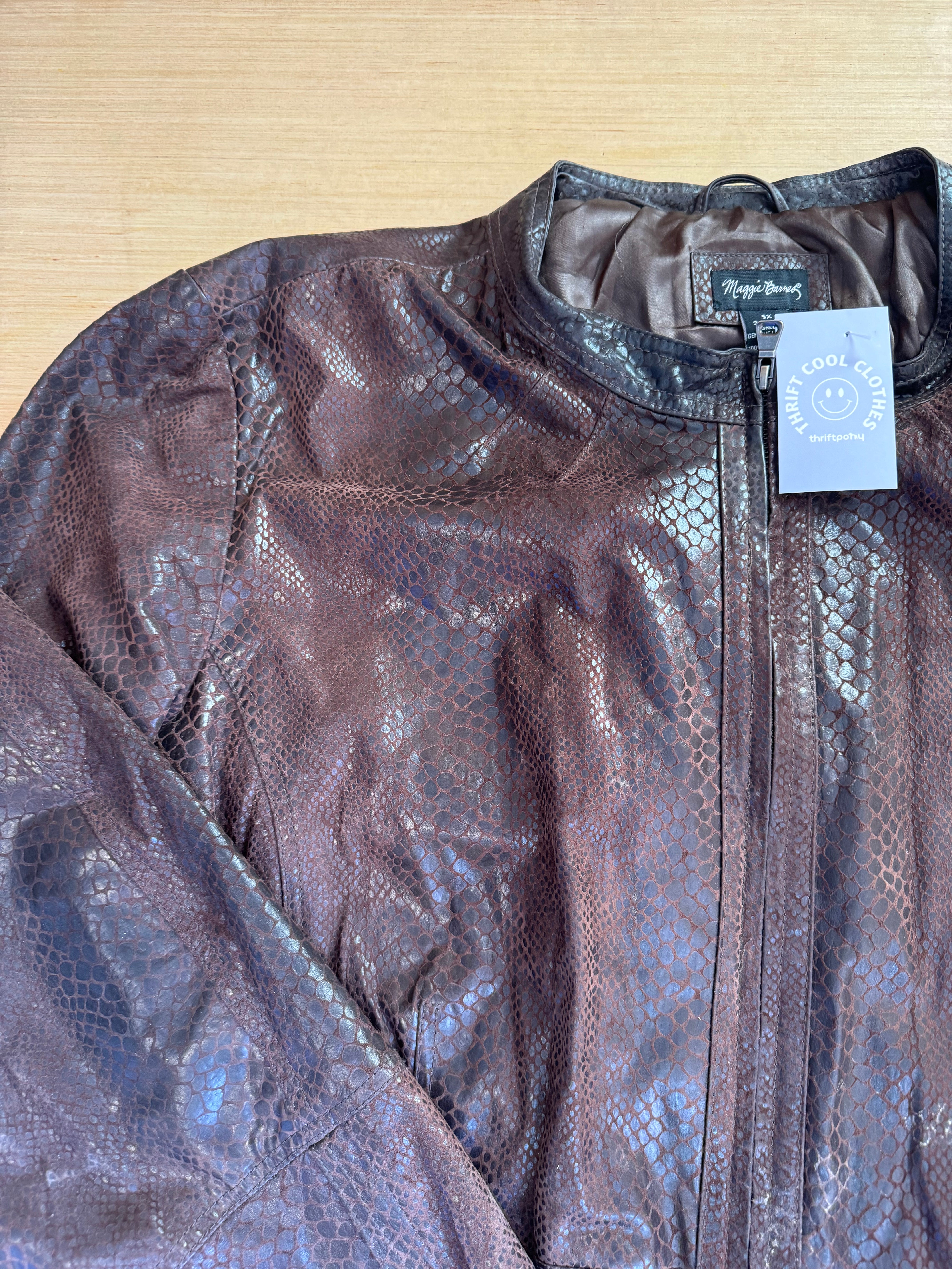 brown maggie barnes leather zip up, 5x