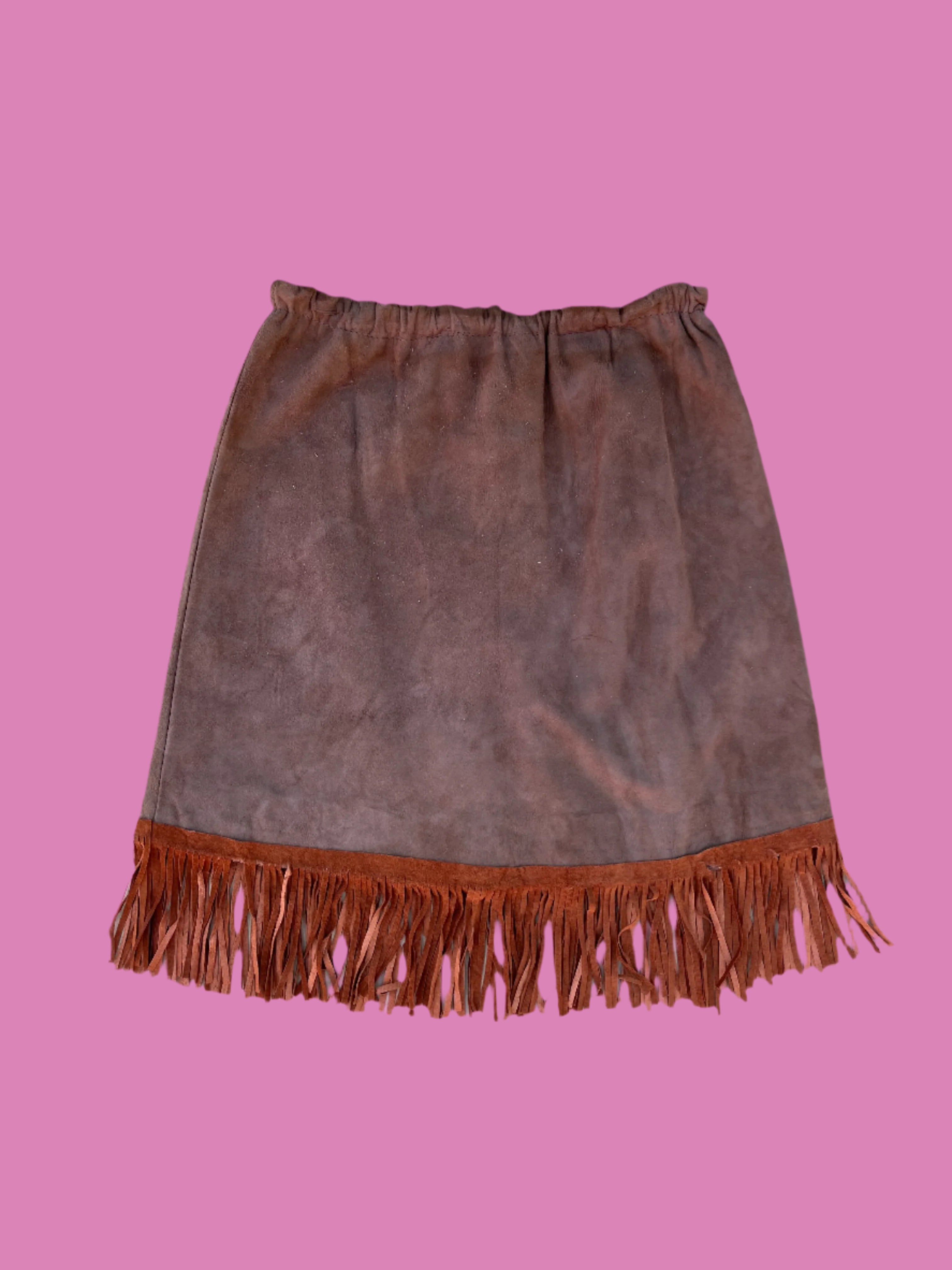 brown crazy horse suede fringe skirt, s