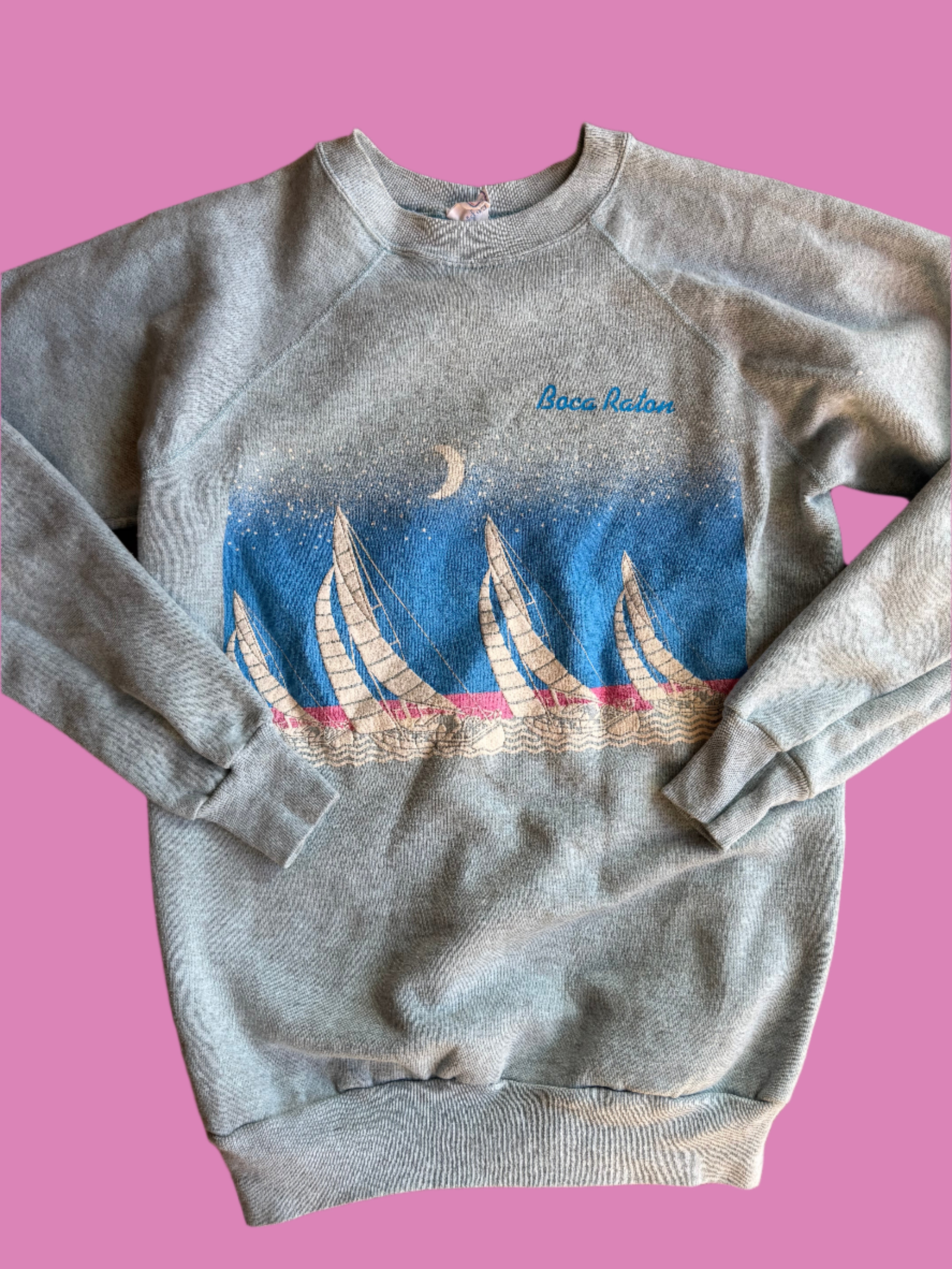 Blue Breakaway Vtg made in Miami Boca Raton crewneck, XL (fits like L)