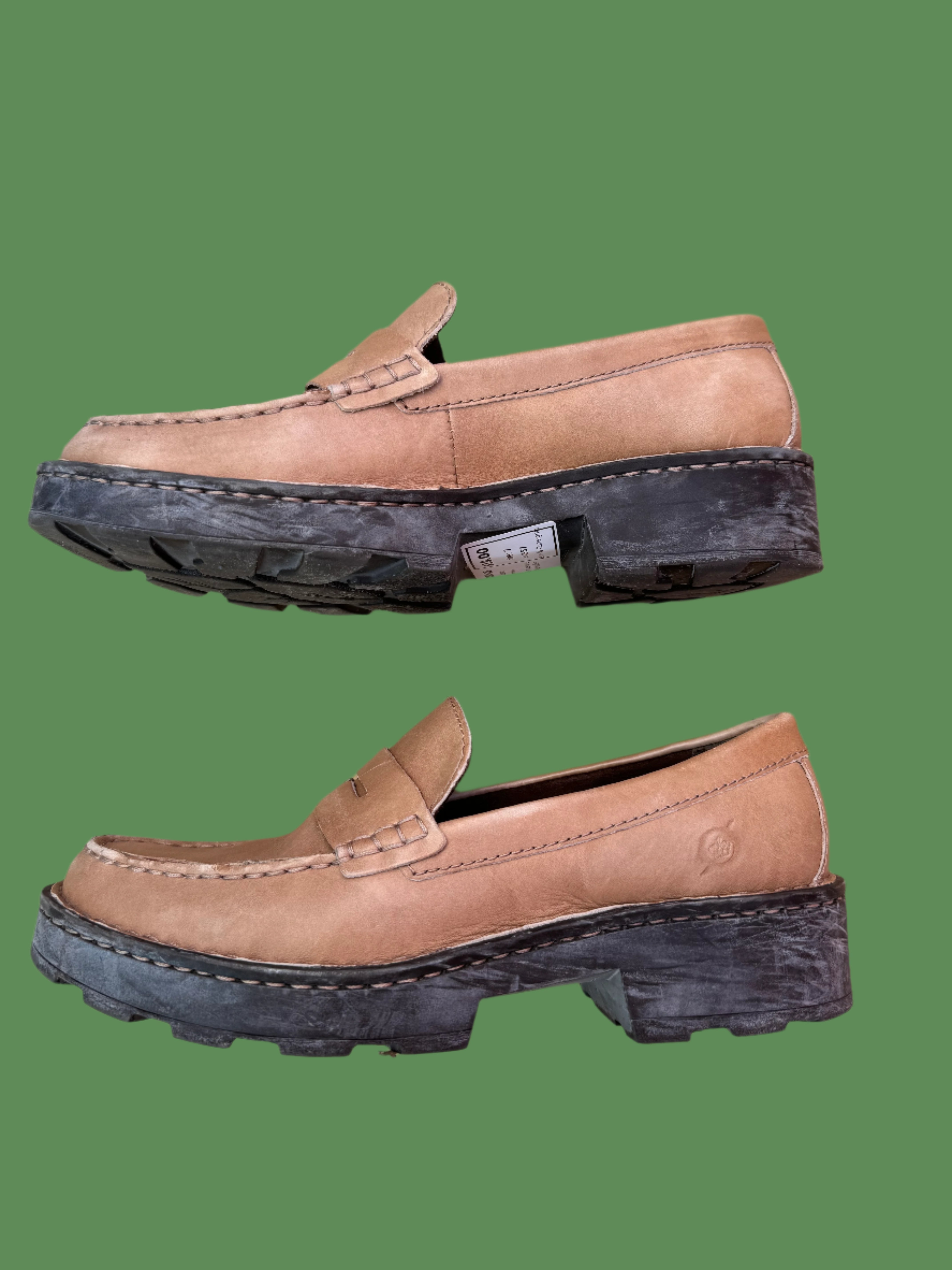 brown born platform genuine leather loafers, 7