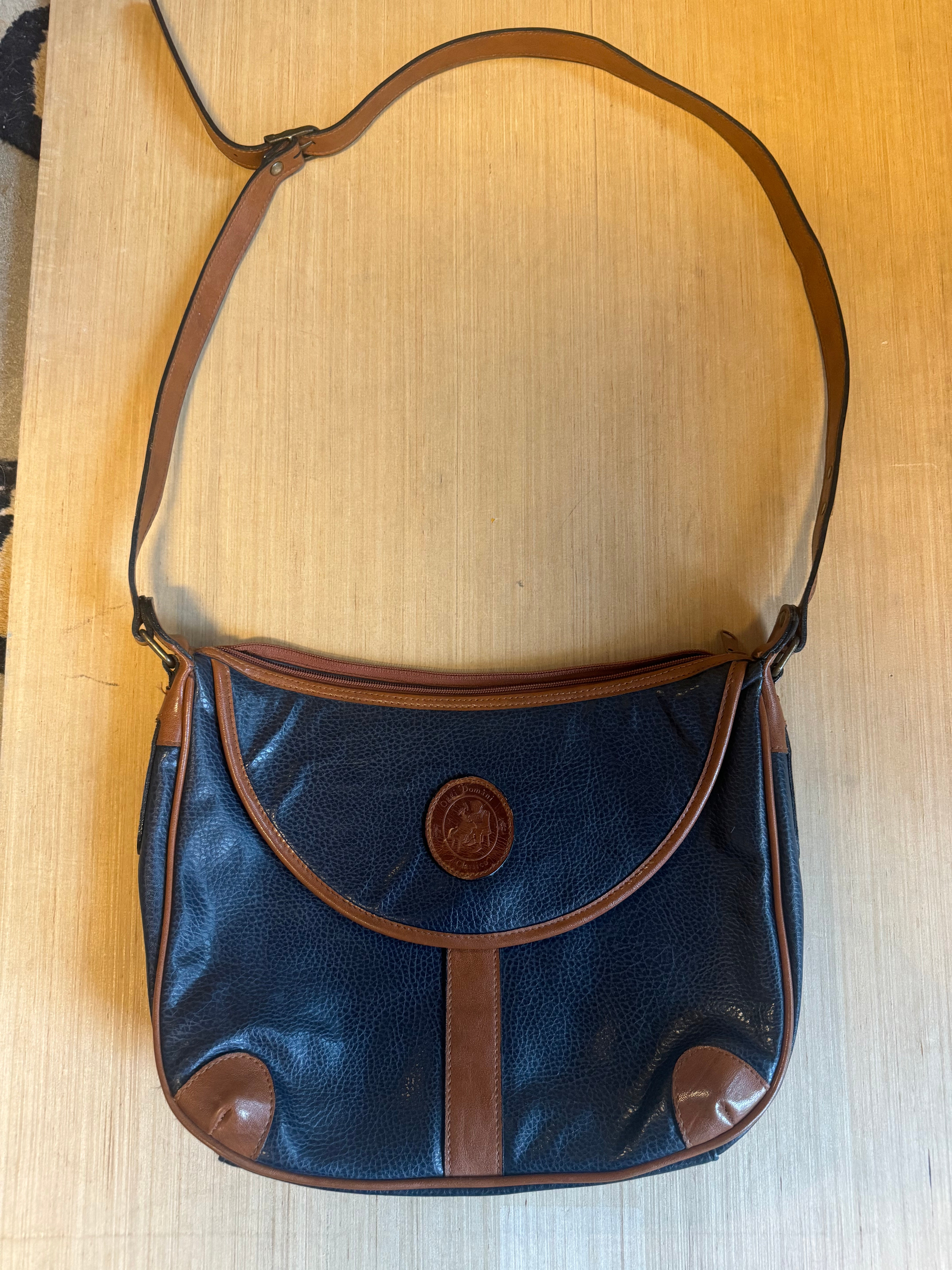 blue tan oggi domani classico vtg leather bag