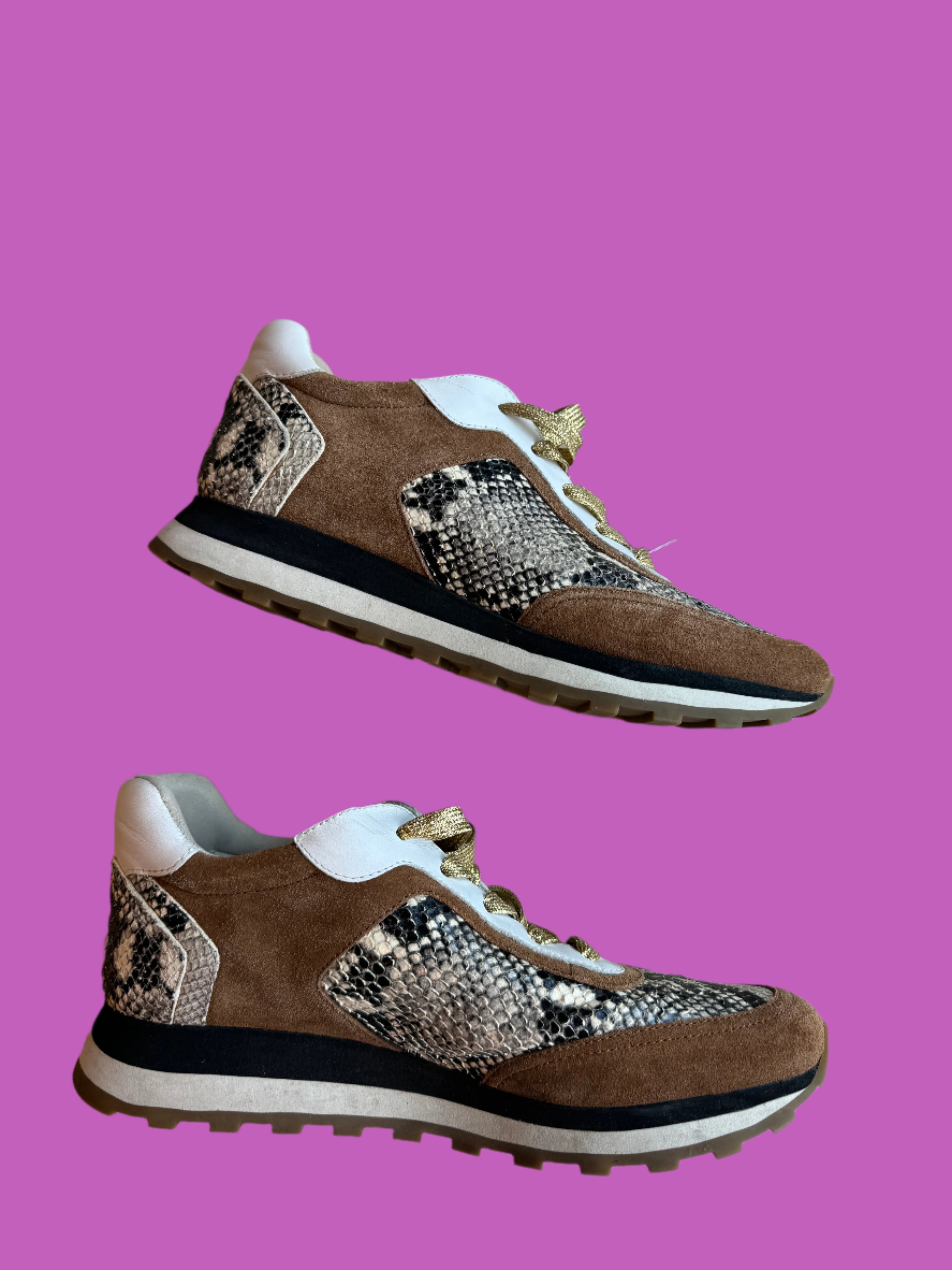 brown veronica beard snake skin sneakers, 9