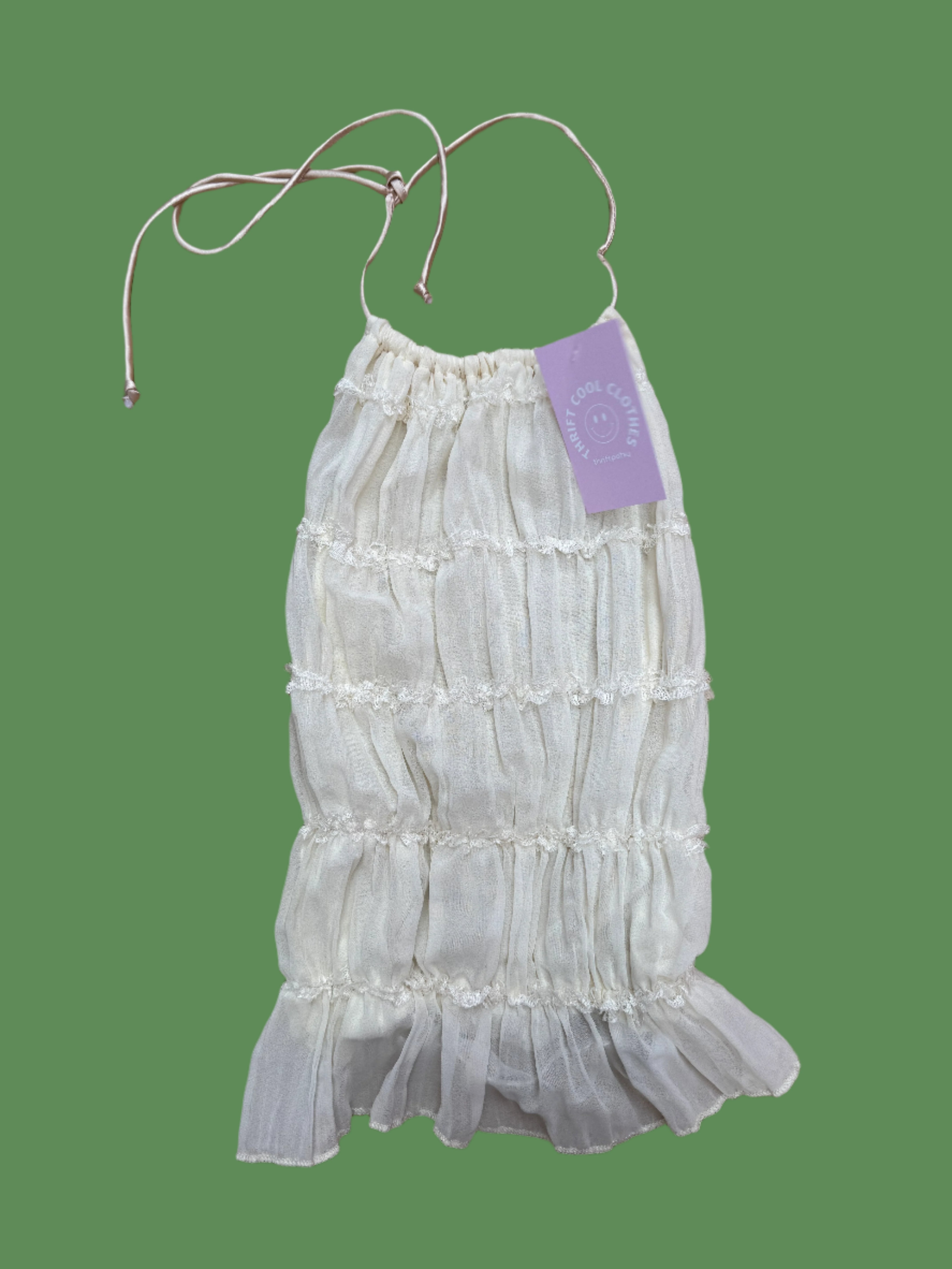 white  mesh halter smock