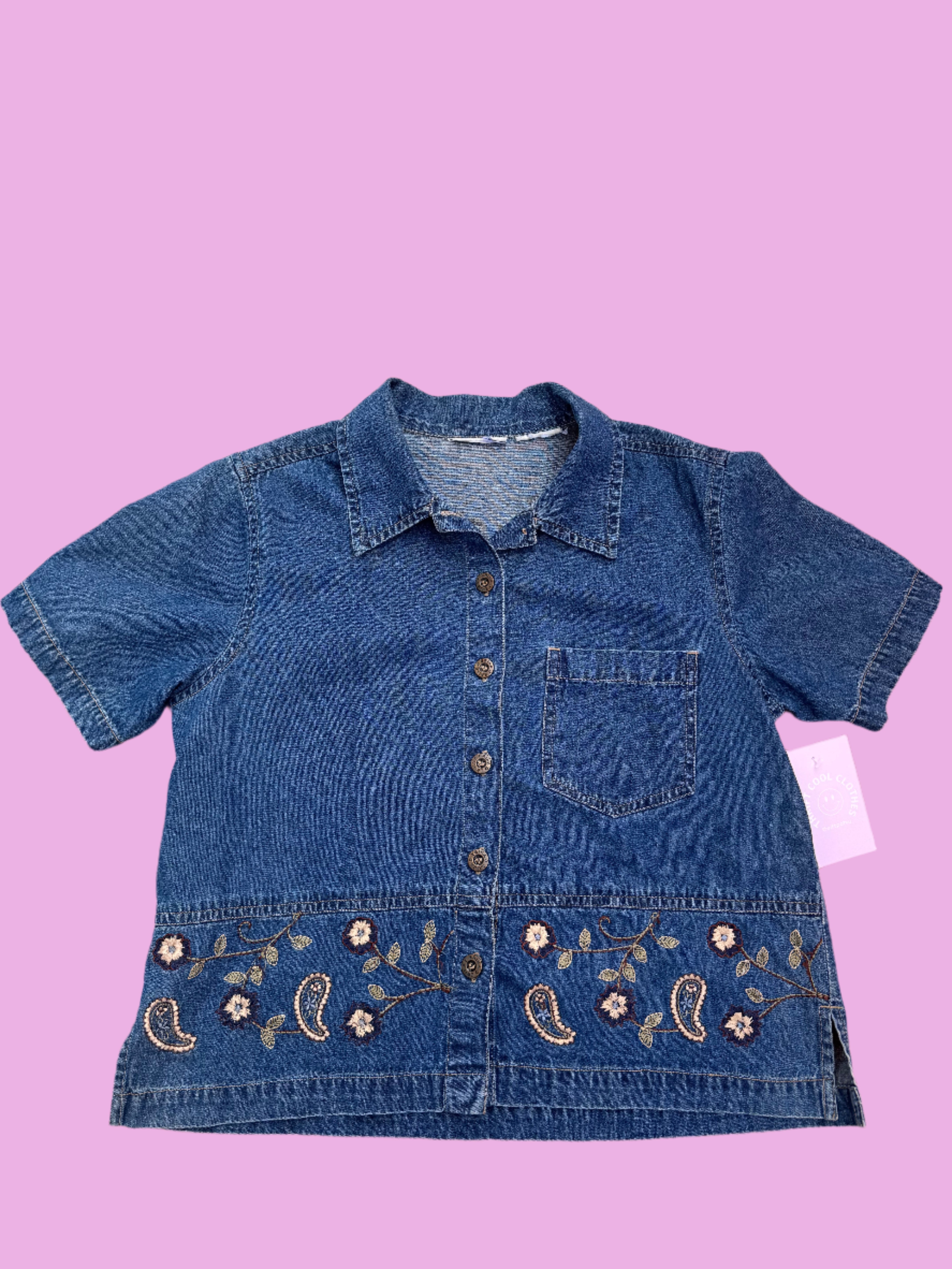 blue  denim paisley button up, m