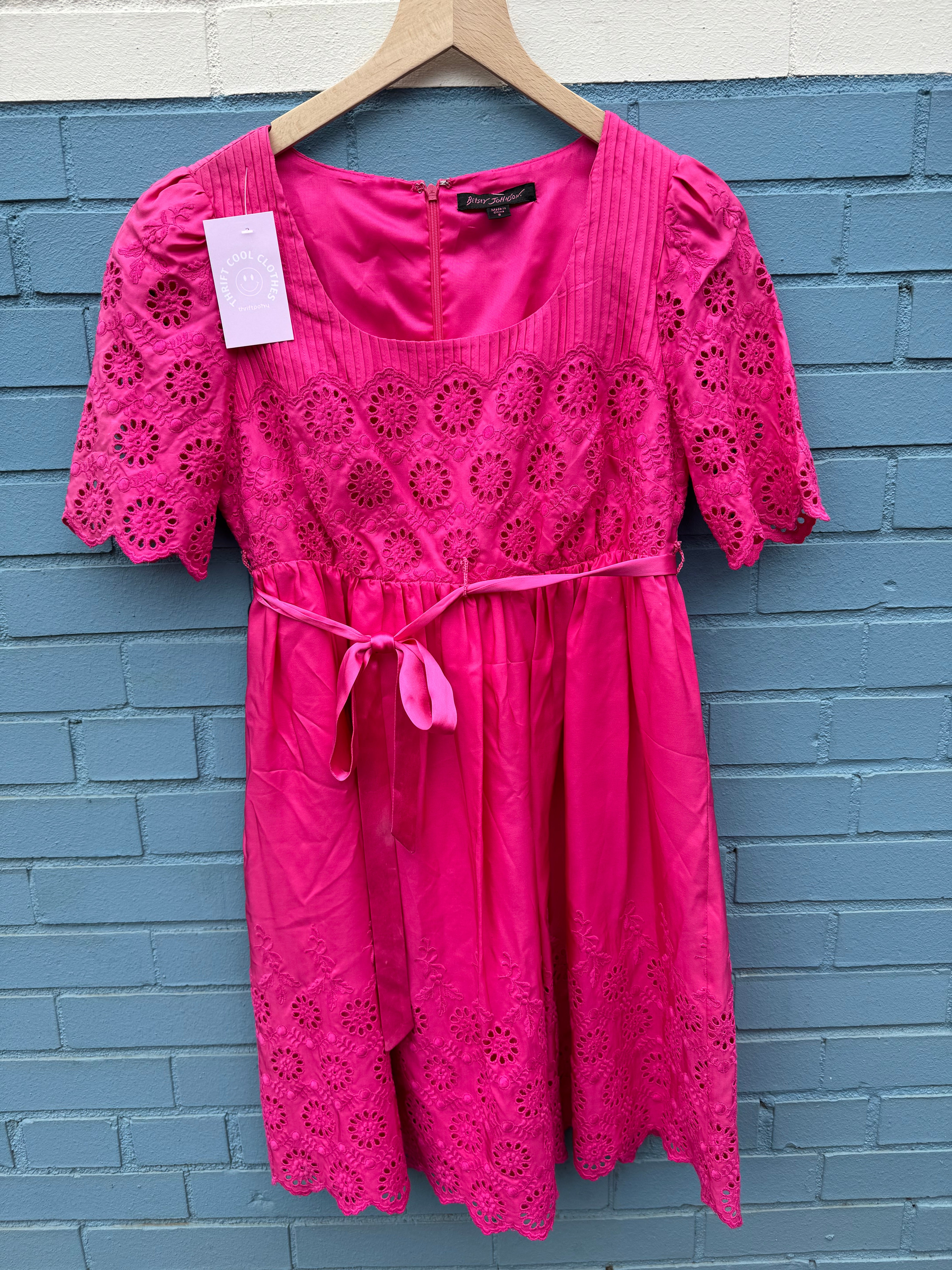 Pink Betsy Johnson Silk eyelet dress, 8