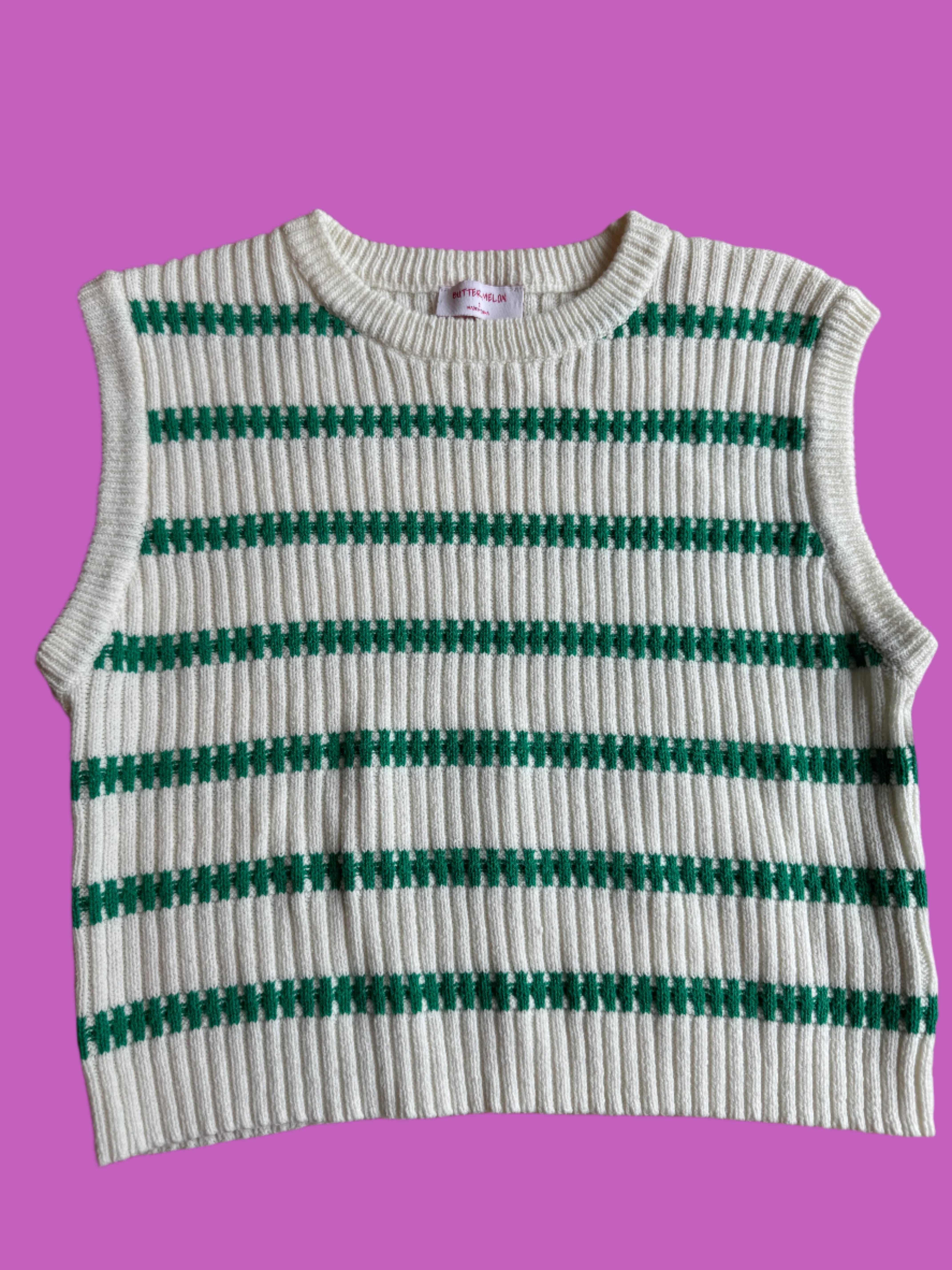 white green buttermelon striped sweatervest, s