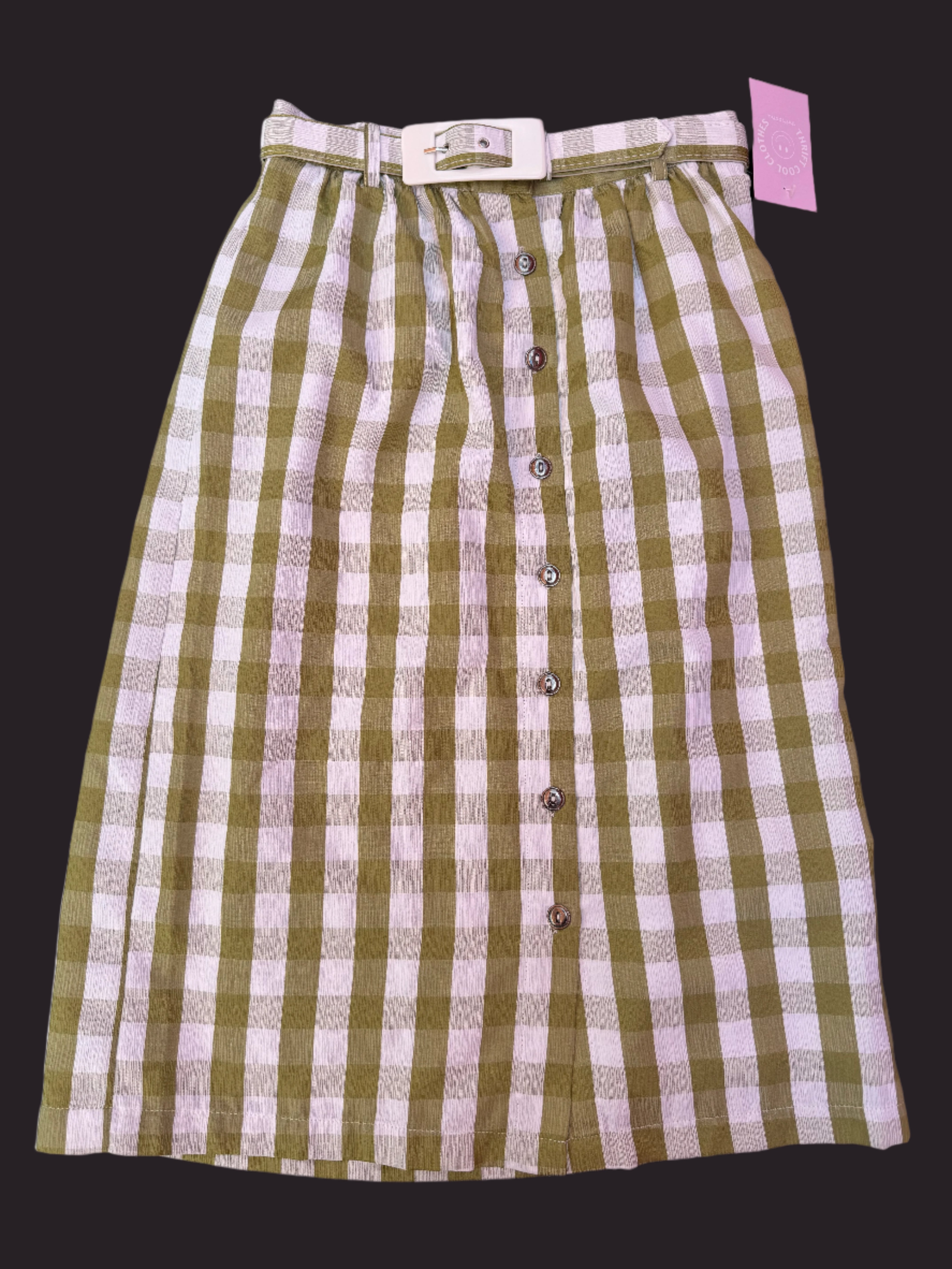 Green white Modcloth Gingham skirt w belt, 0