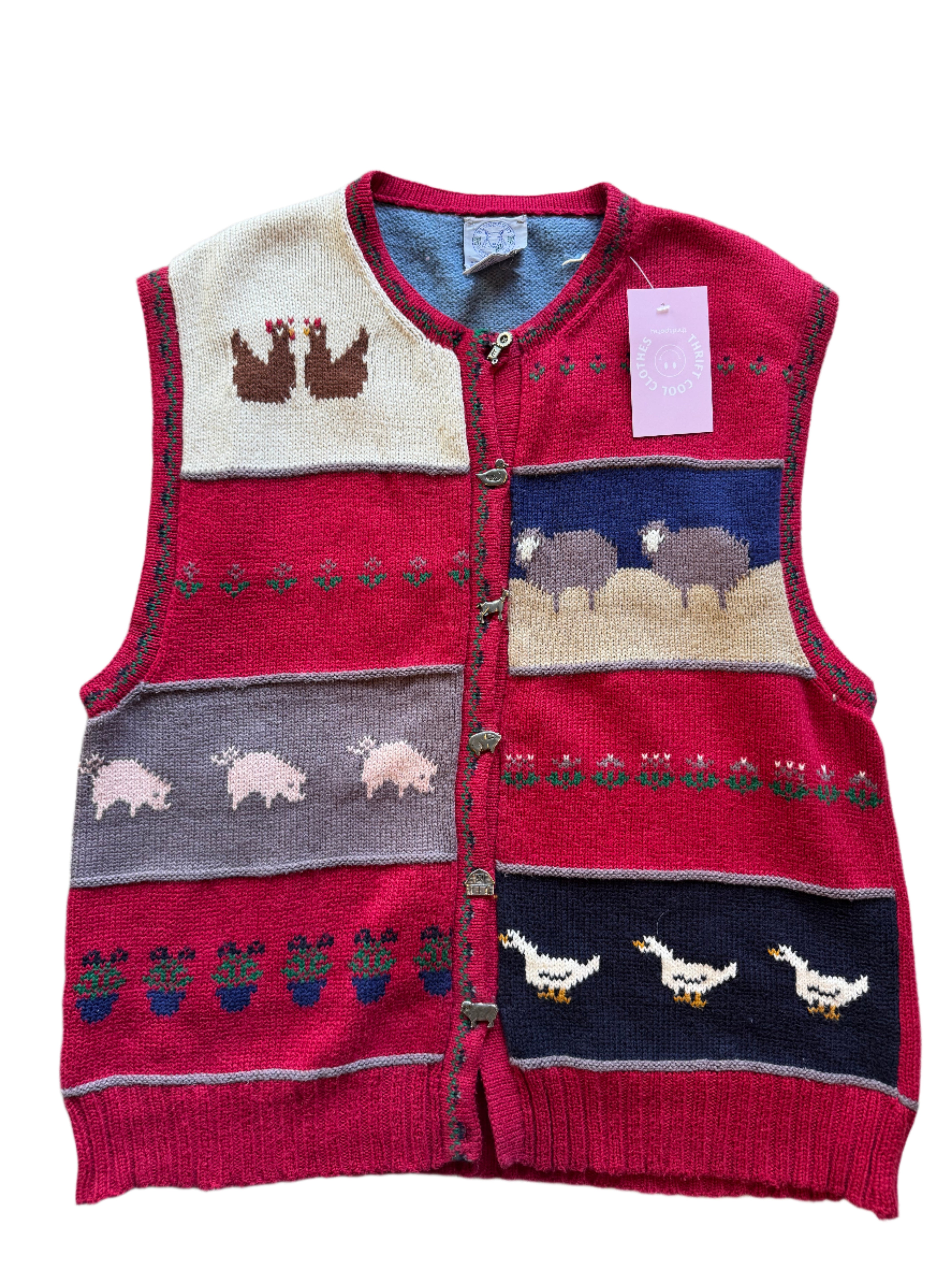 multi blueberry woolens farm vest, XL