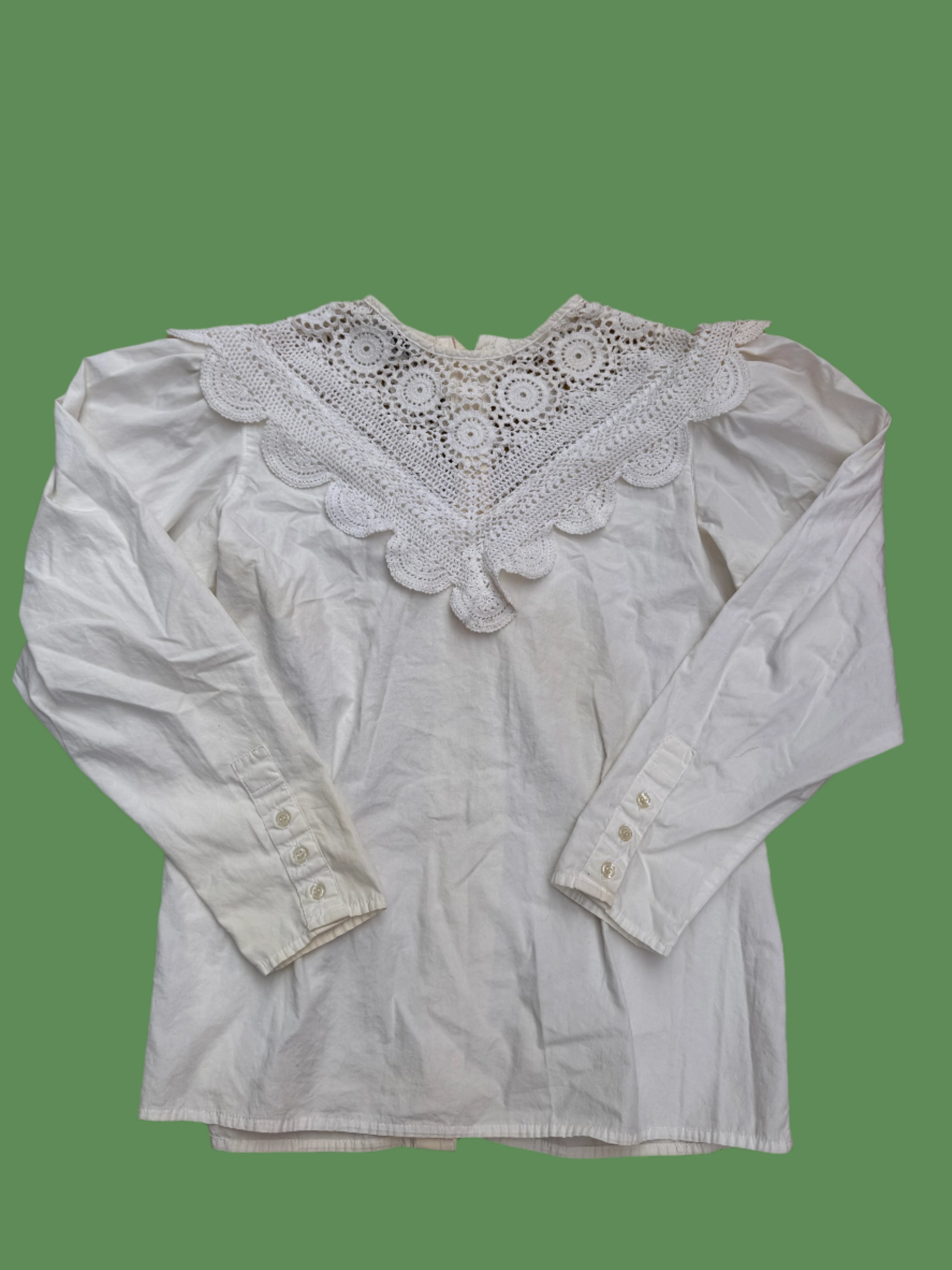 white regina porter blouse w crochet collar, 6