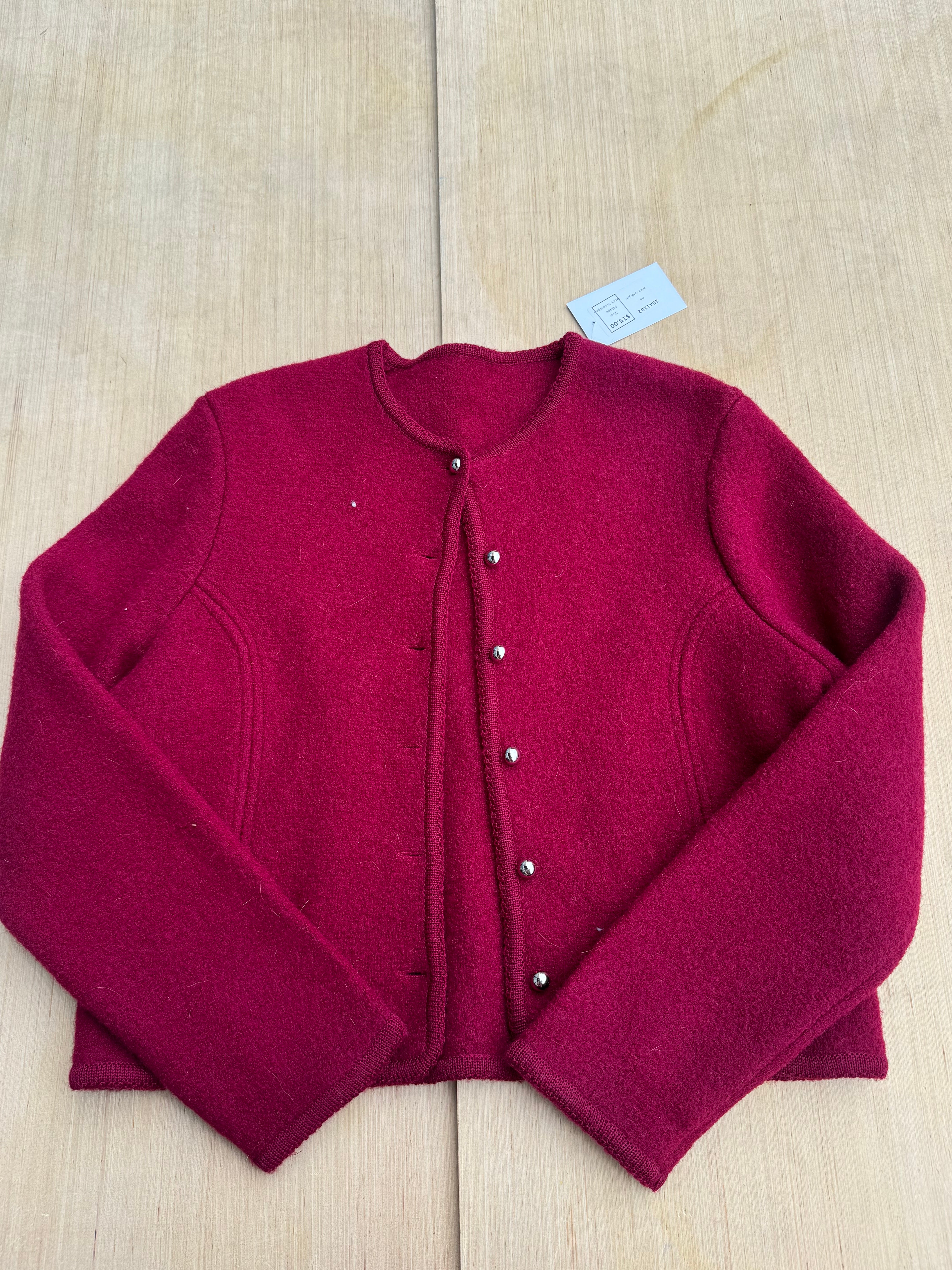 red  wool cardigan