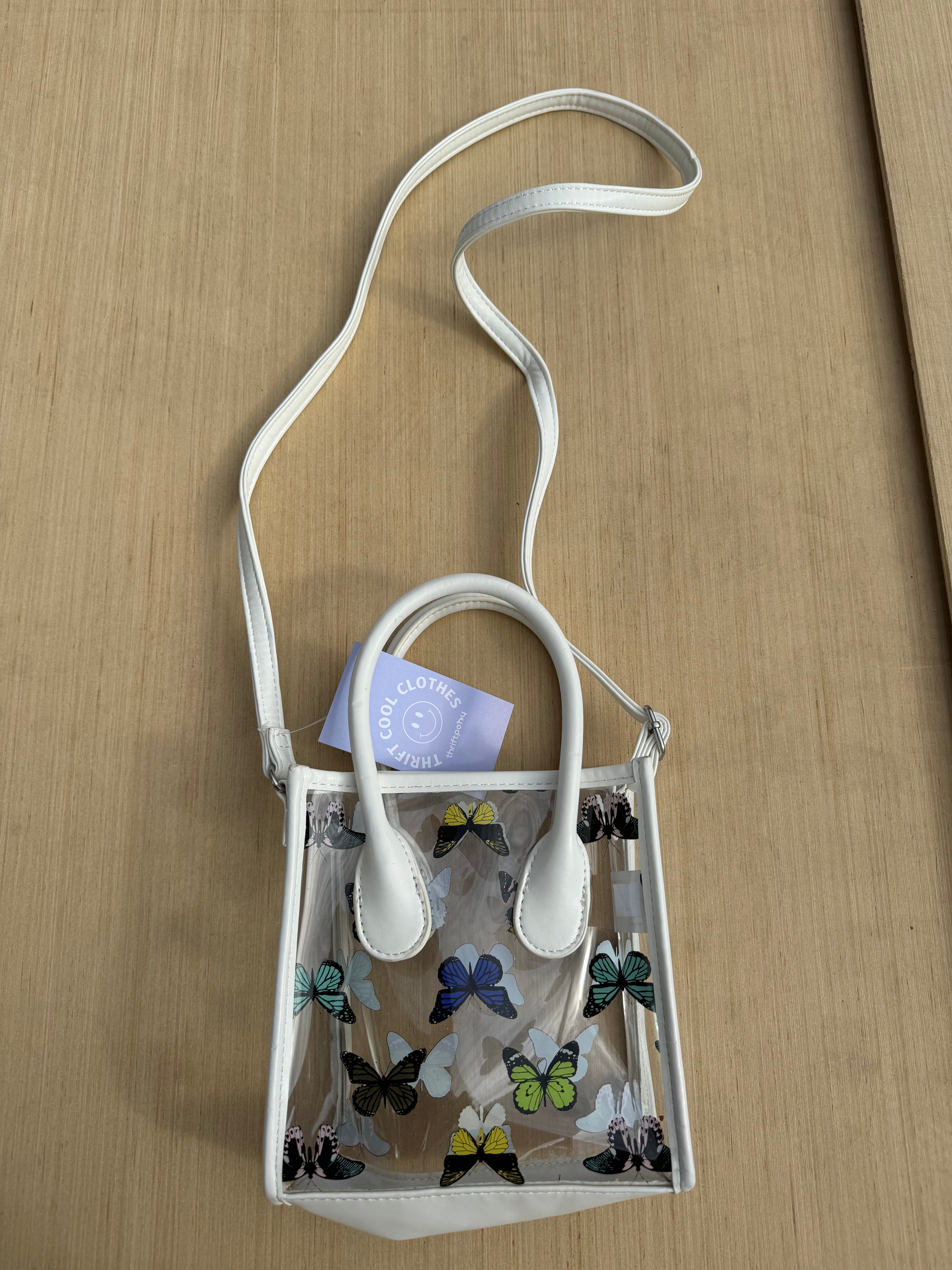 white  clear butterfly bag