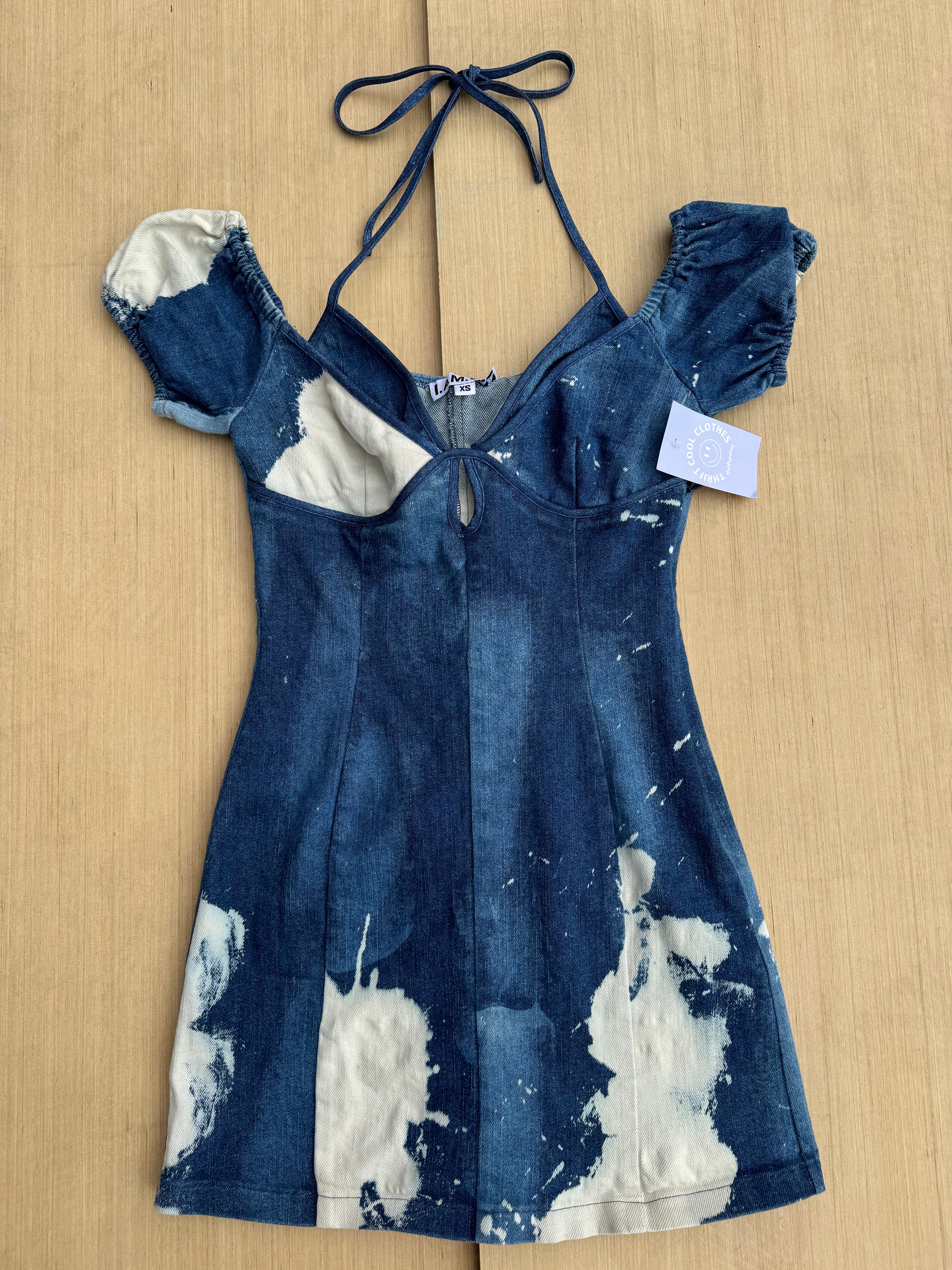 blue i am gia acid wash denim dress, xs