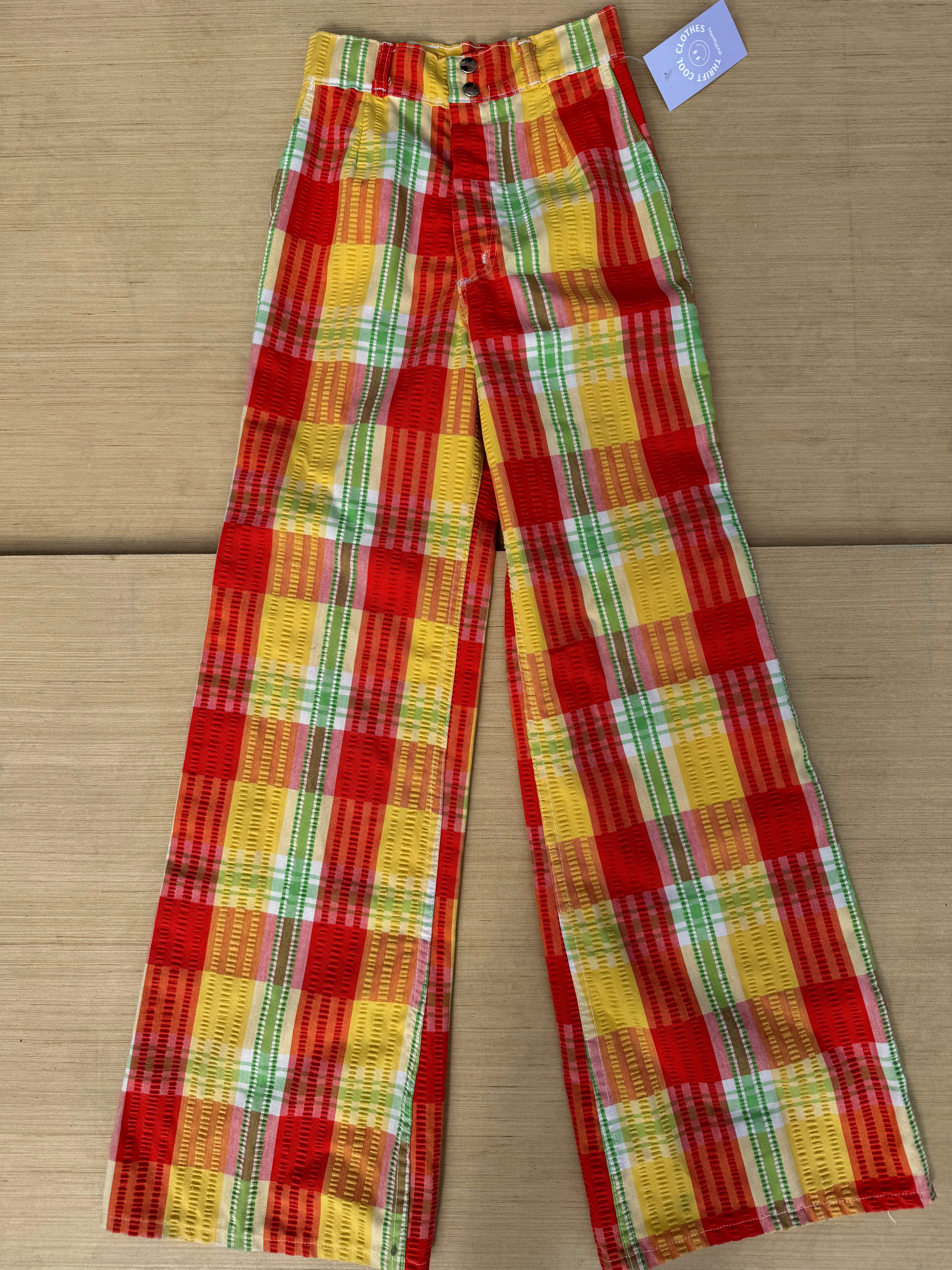 orange yellow green maverick plaid pants, 23