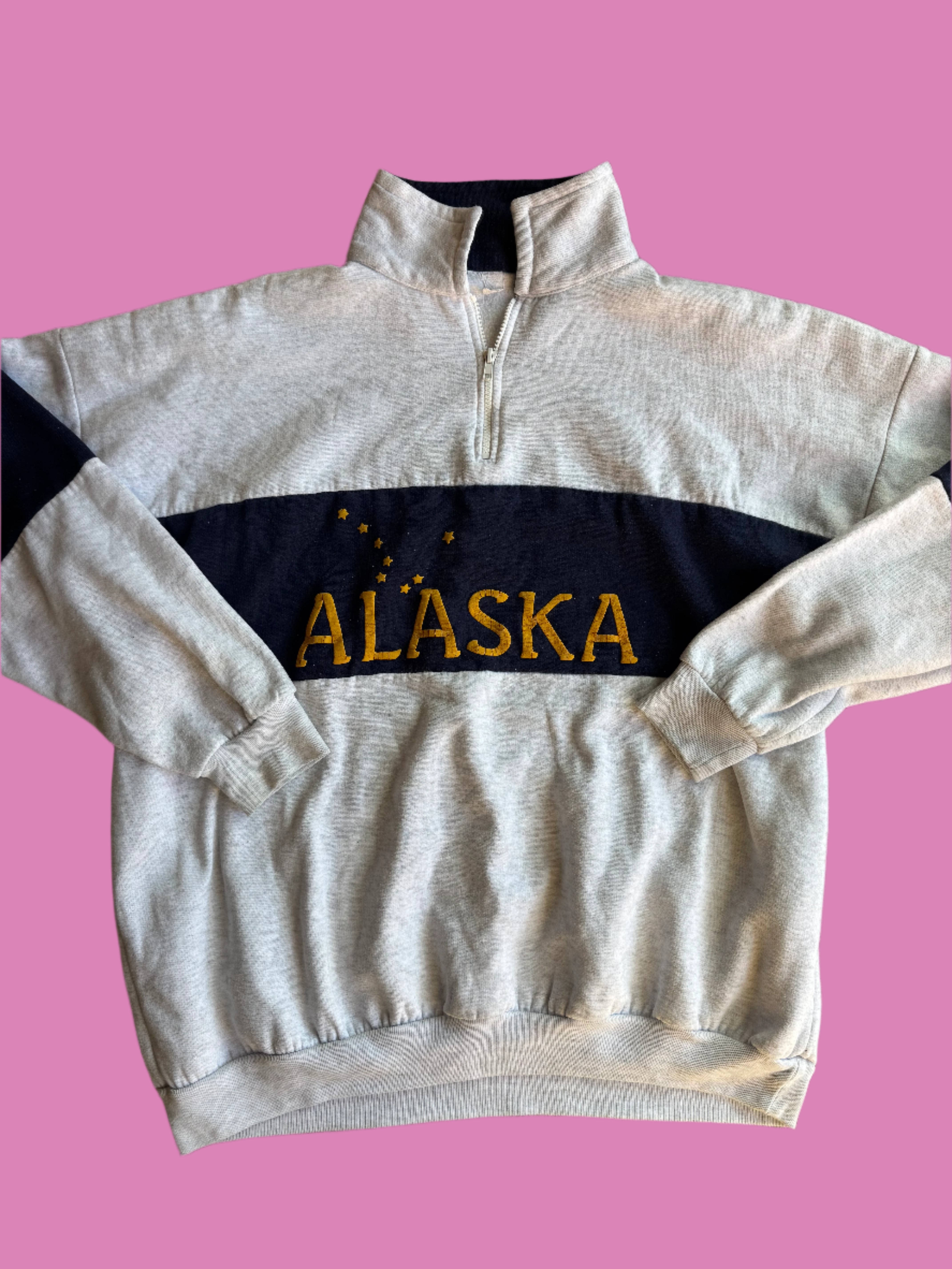 Gray navy  Vtg alaska quarter zip, M