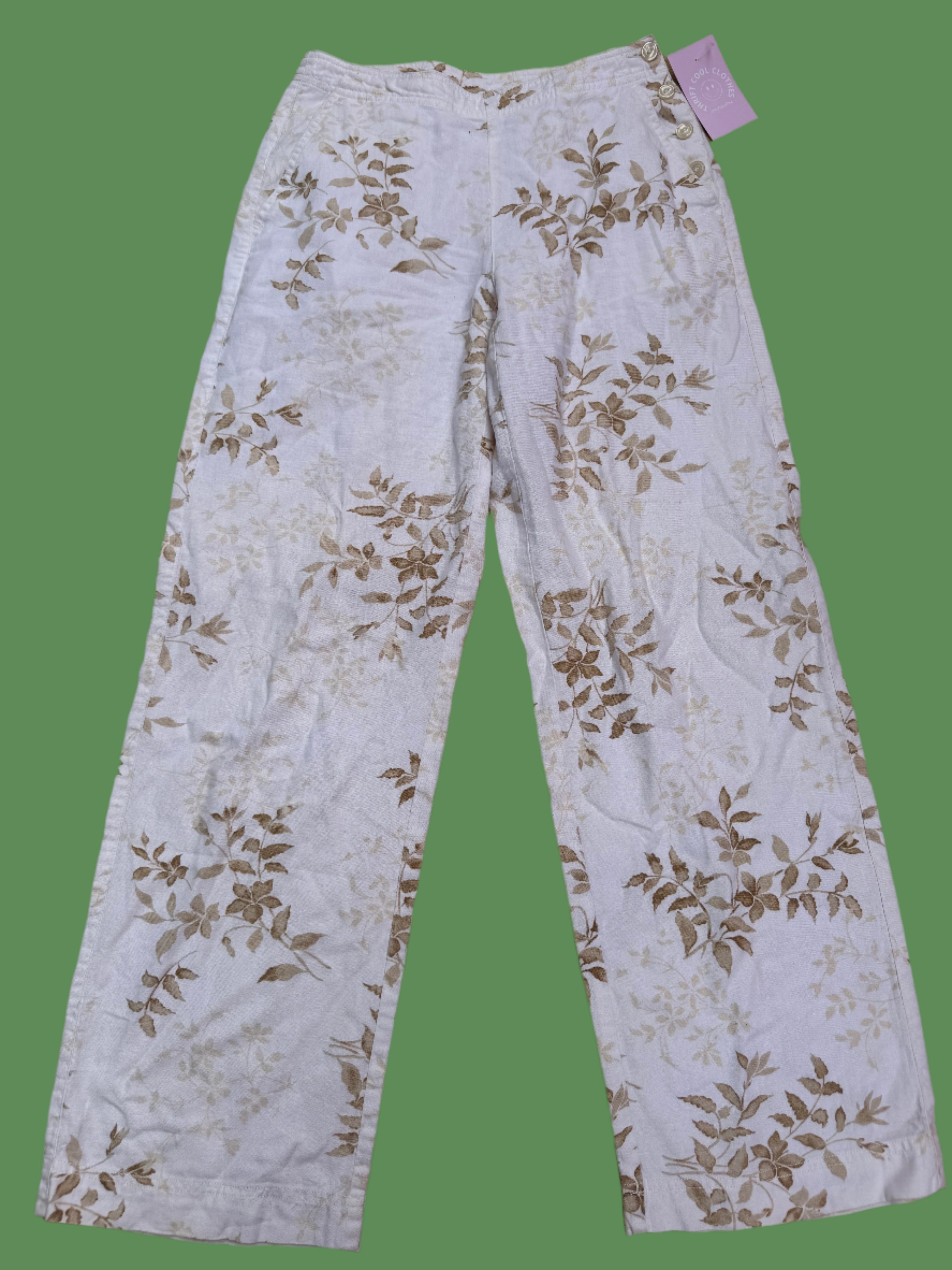 white brown liz claiborne linen floral pants, 4