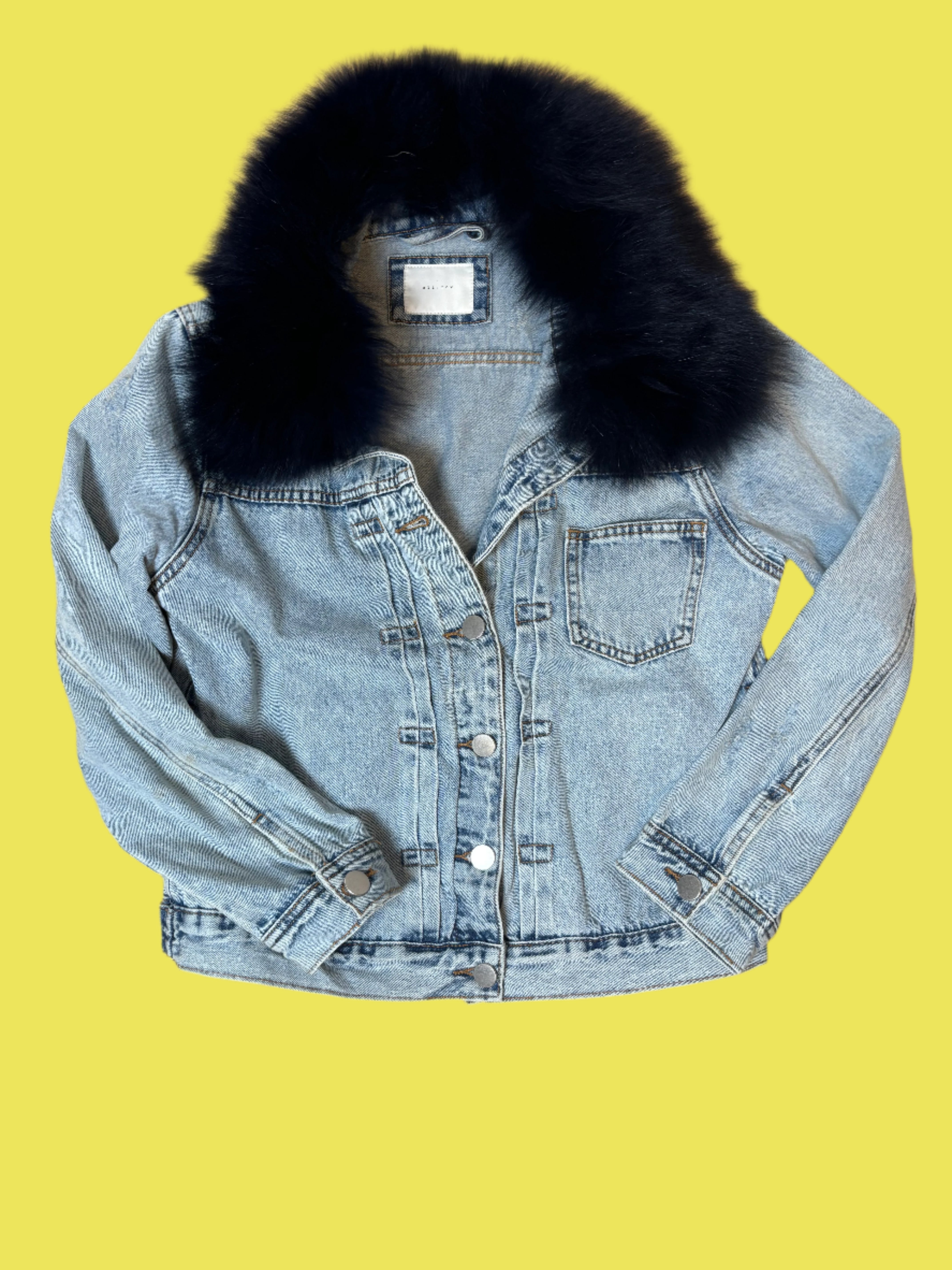 blue allirow fur denim jacket, m