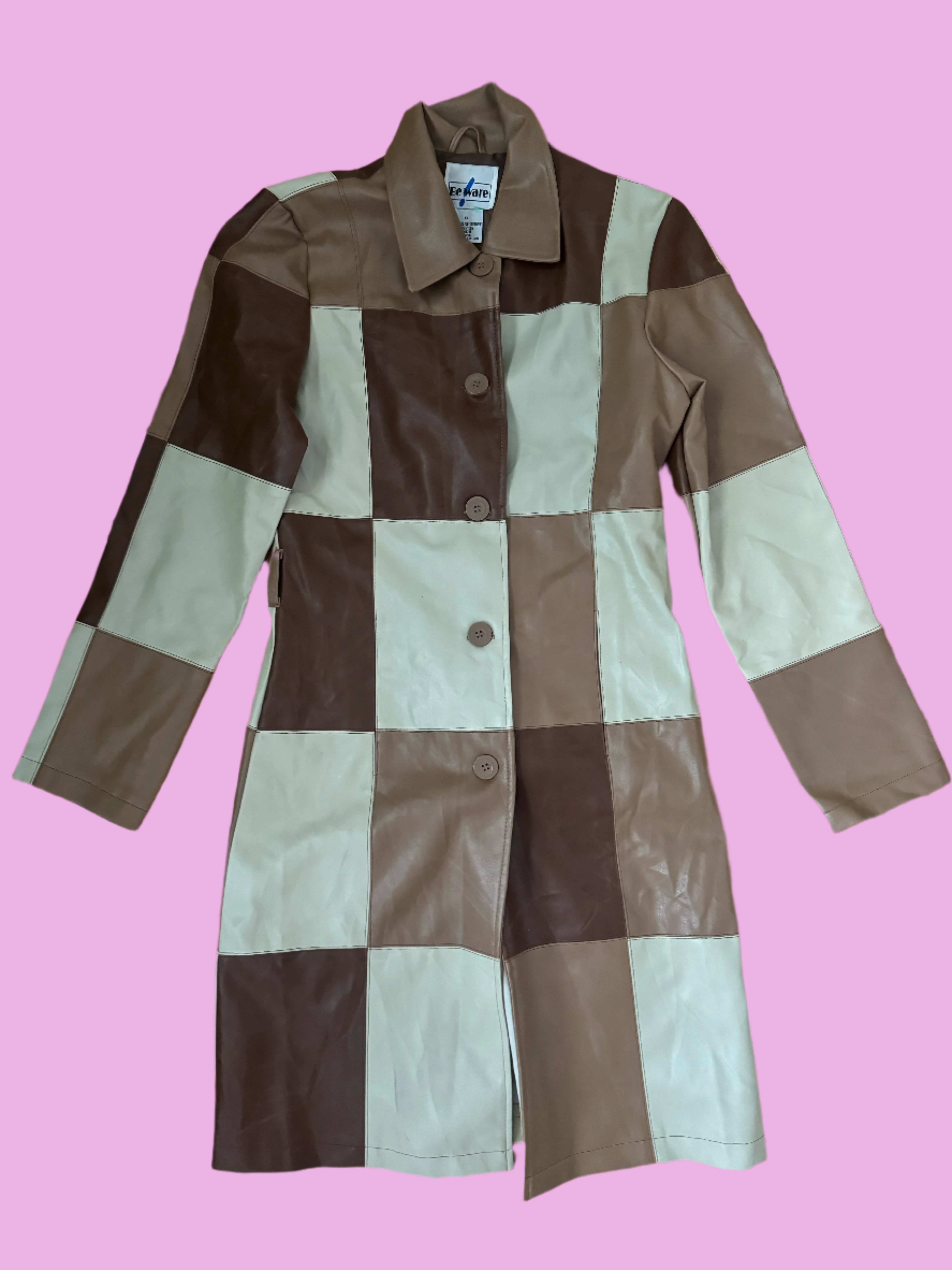 Brown Be ware Vtg Colorblock leather long jacket, S