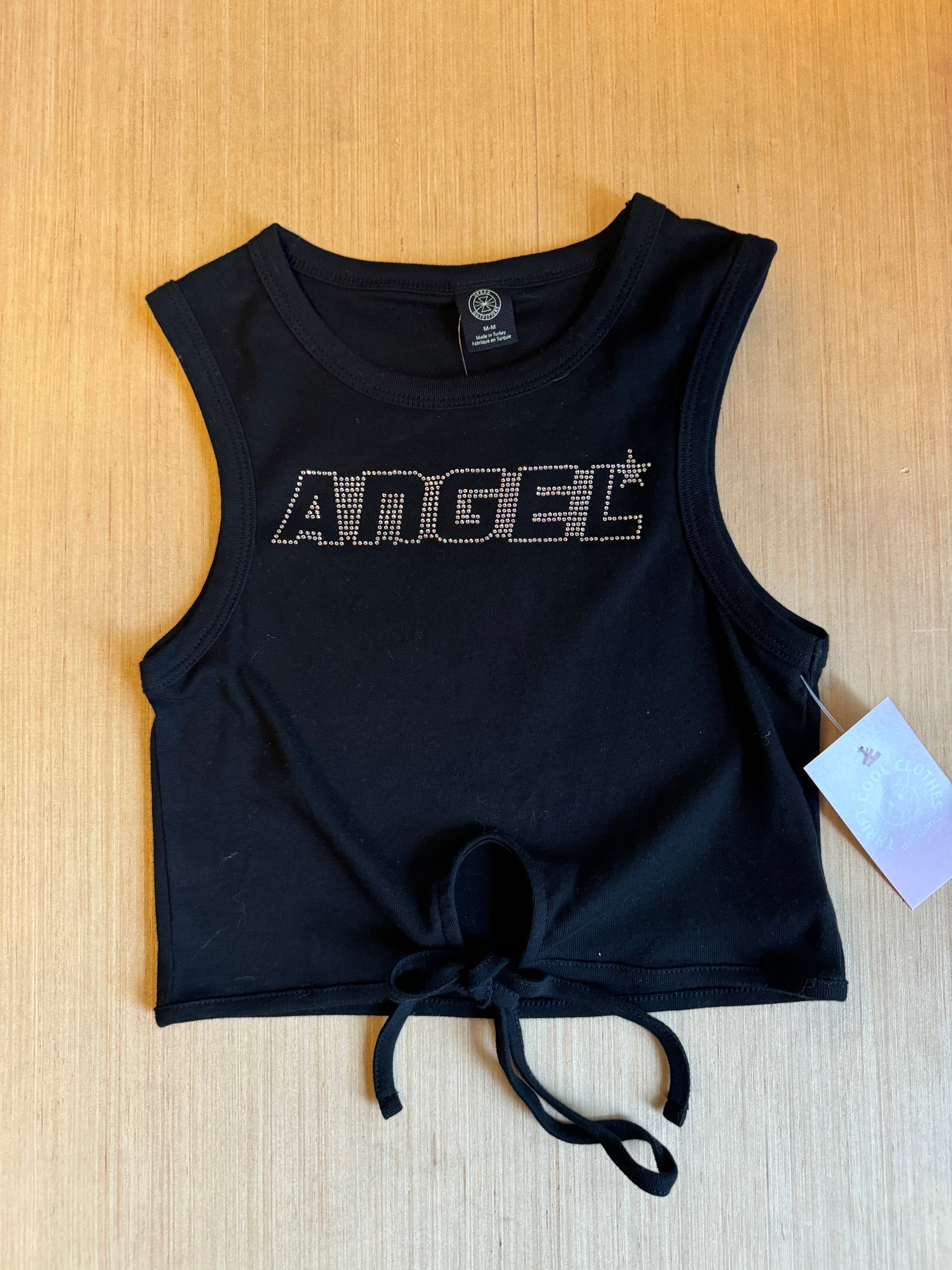 black silver urban outfitters nwt bedazzle angel tee, m