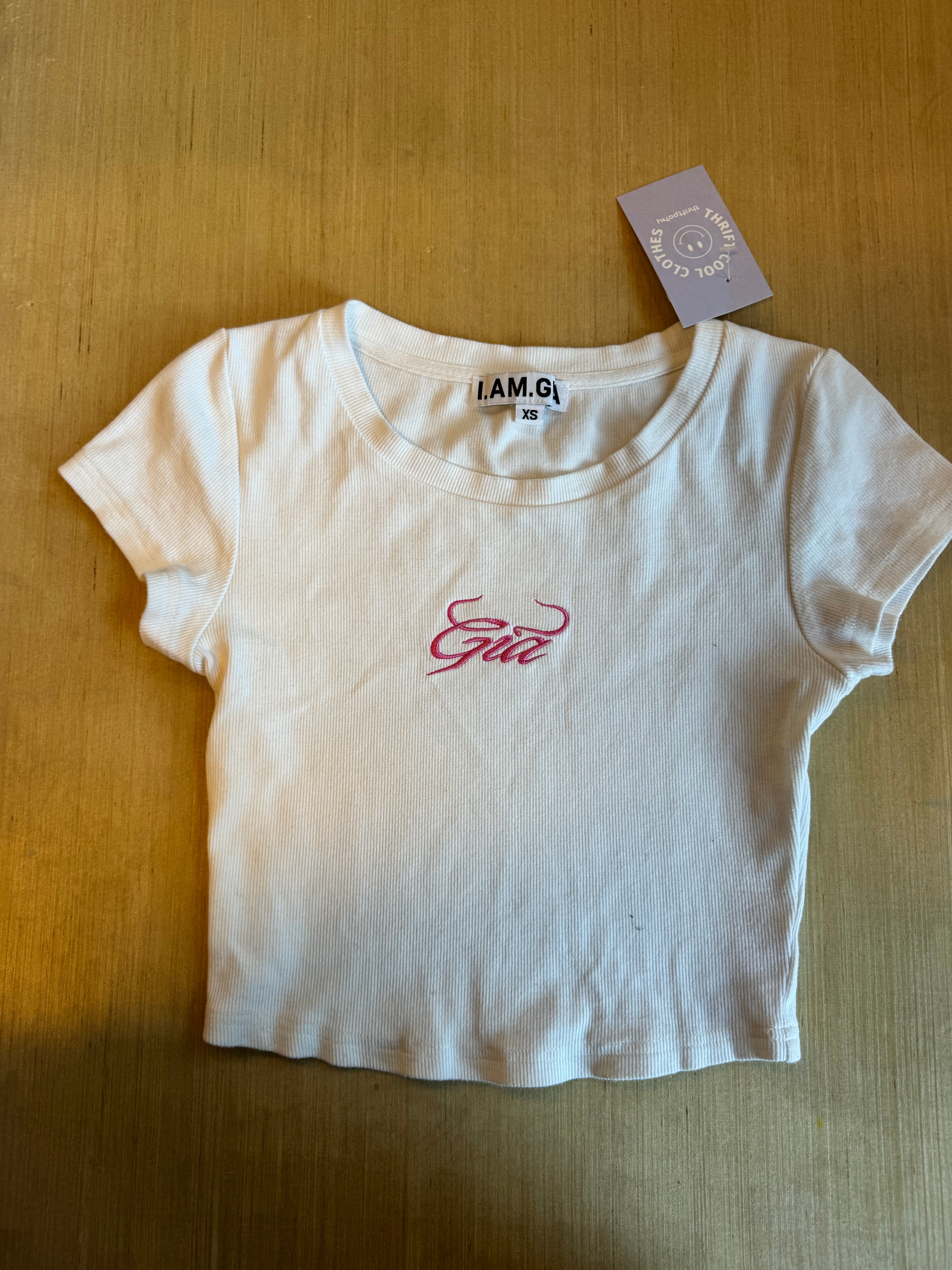 white i am gia baby tee, xs