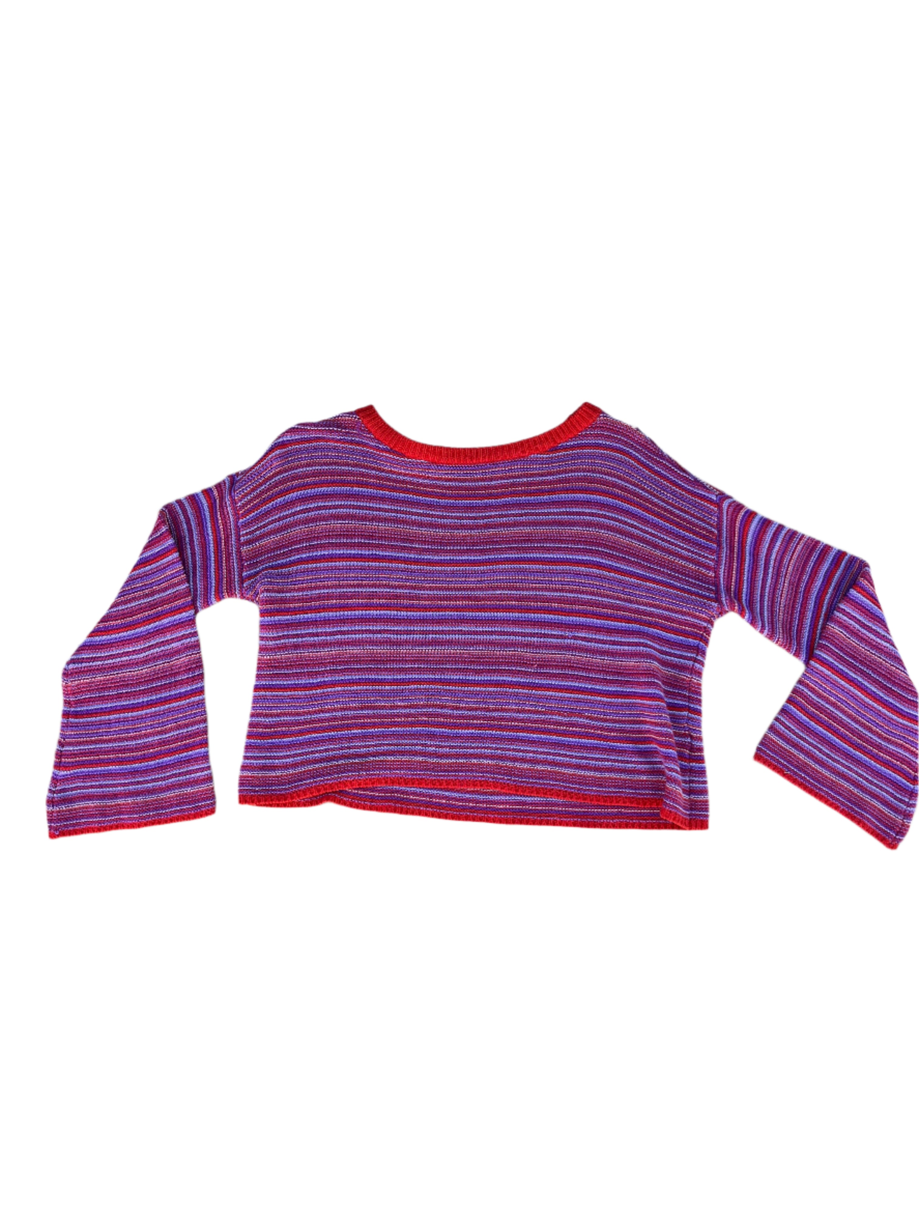 purple red  striped crop sweater, s