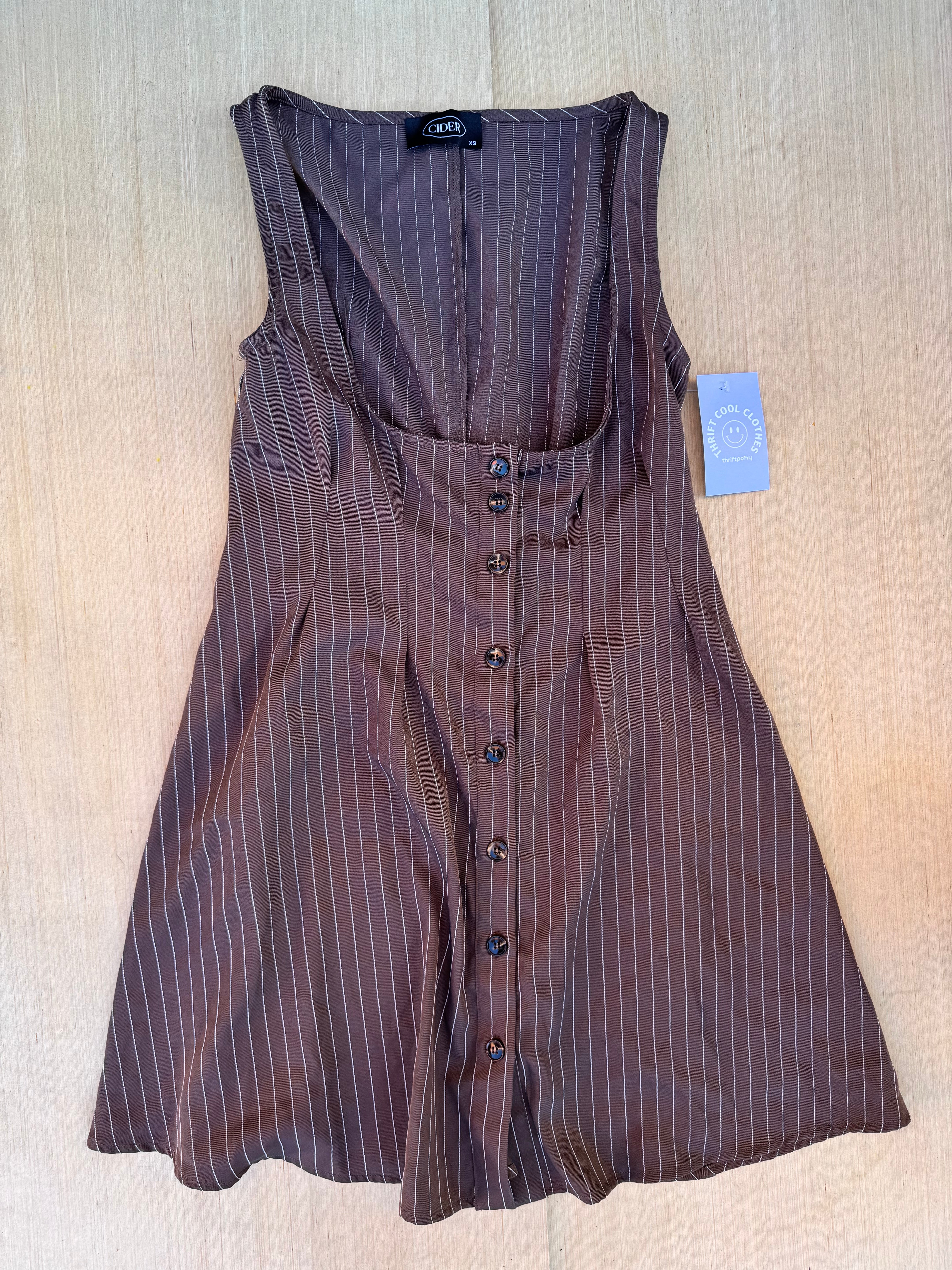 brown cider pinstripe low cut dress, xs