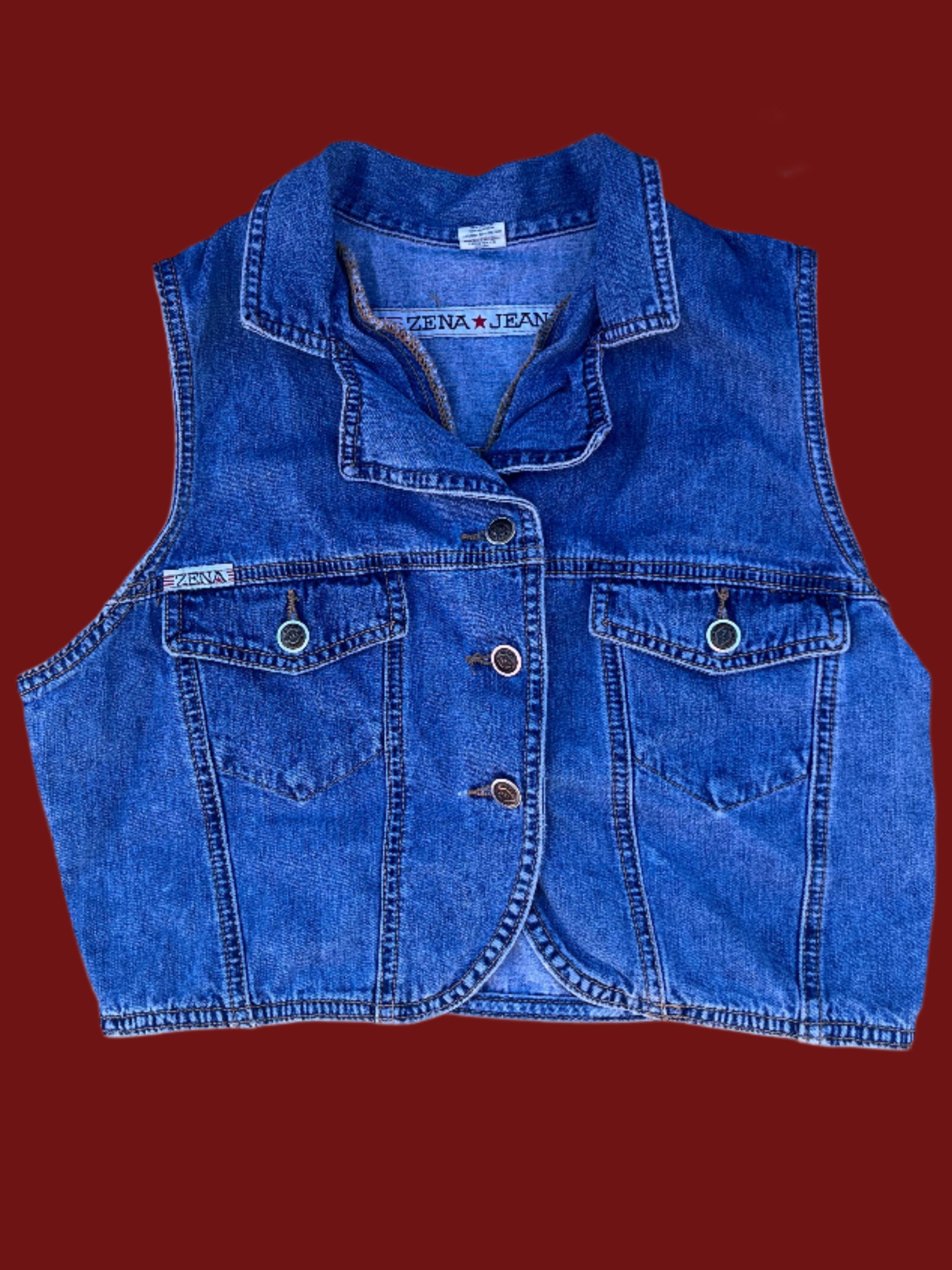 blue zena cropped denim vest, 10