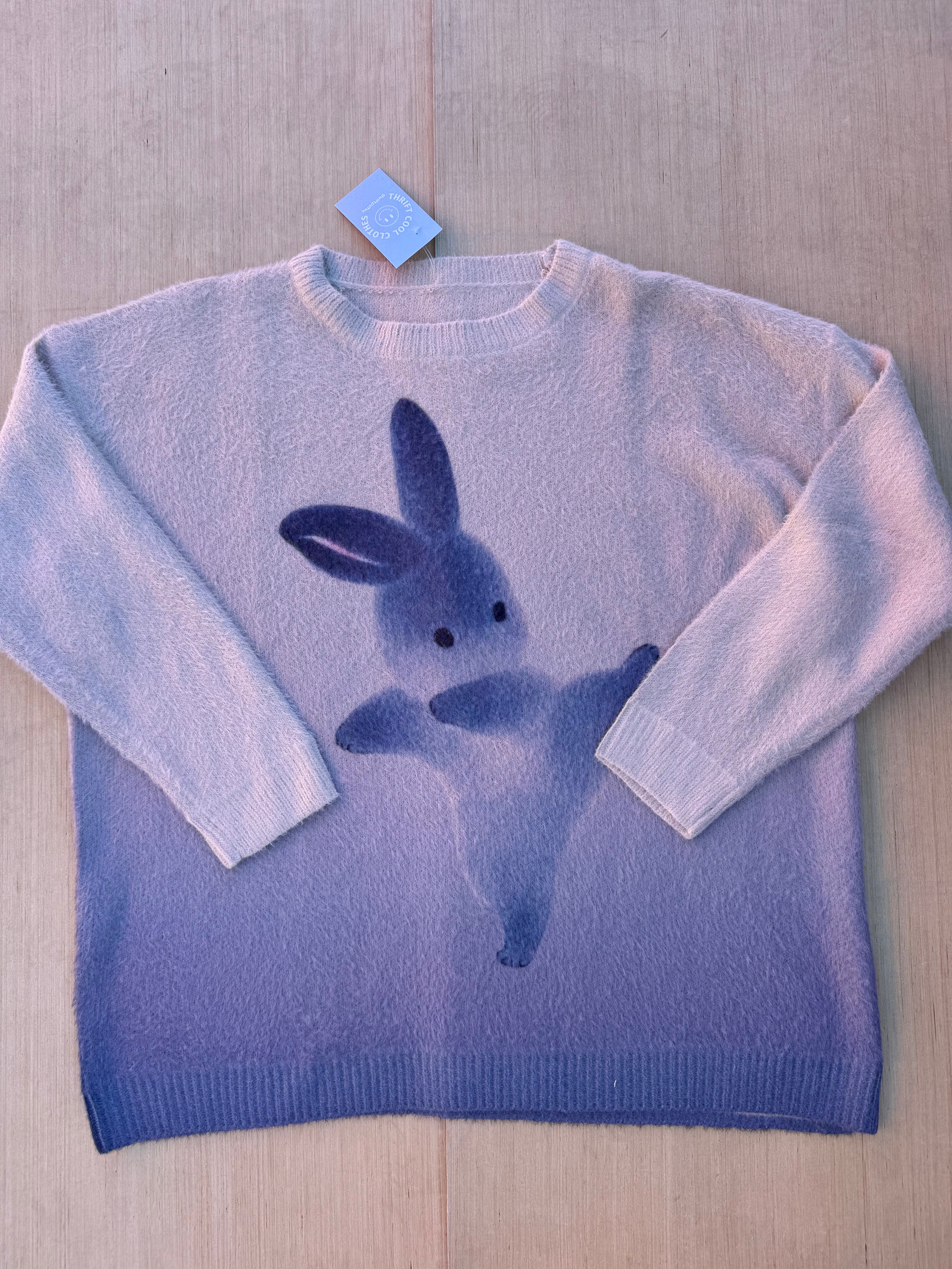 beige bllue  bunny sweater, 2xl