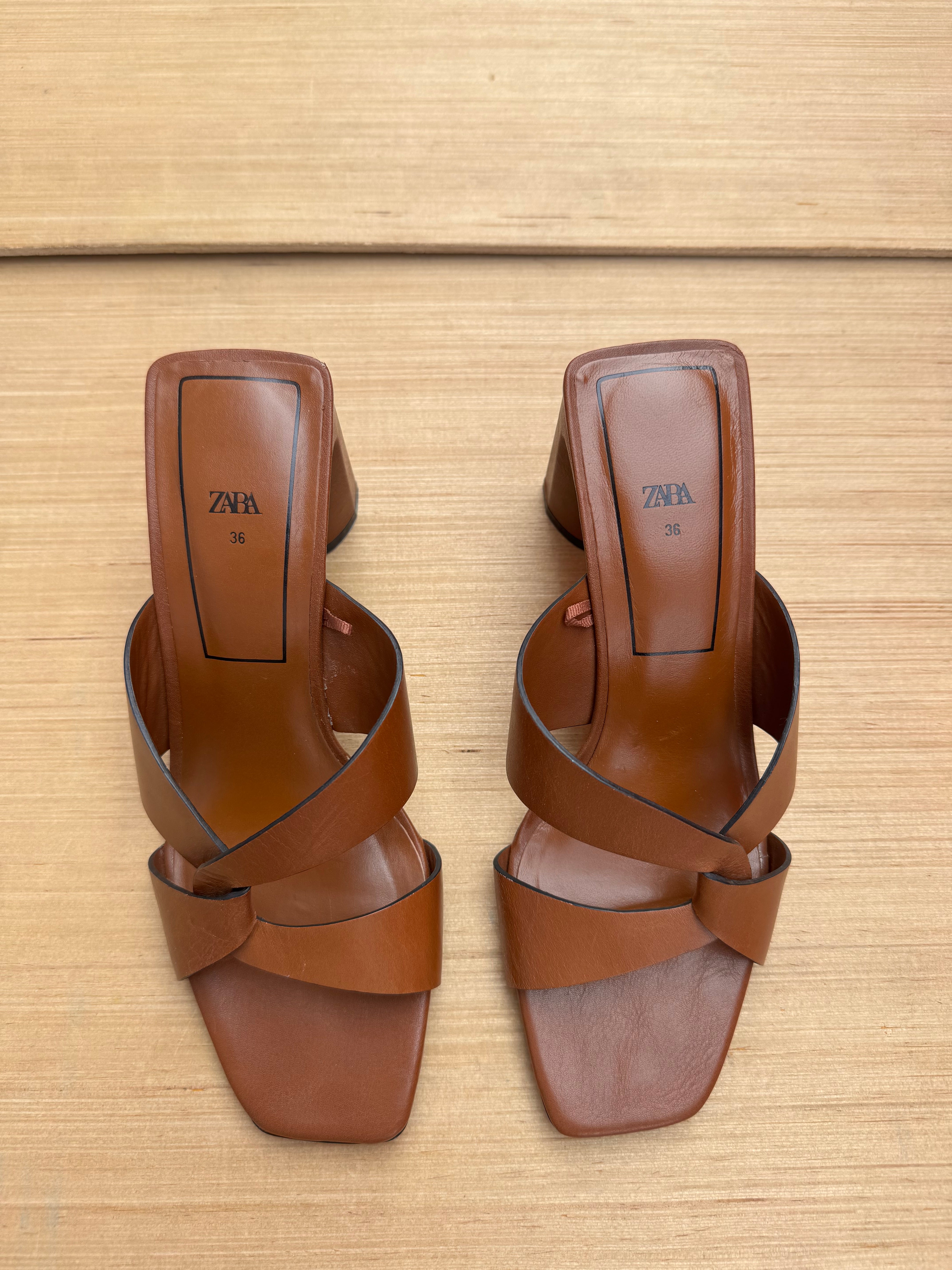 brown zara twisted sandal heels, 36