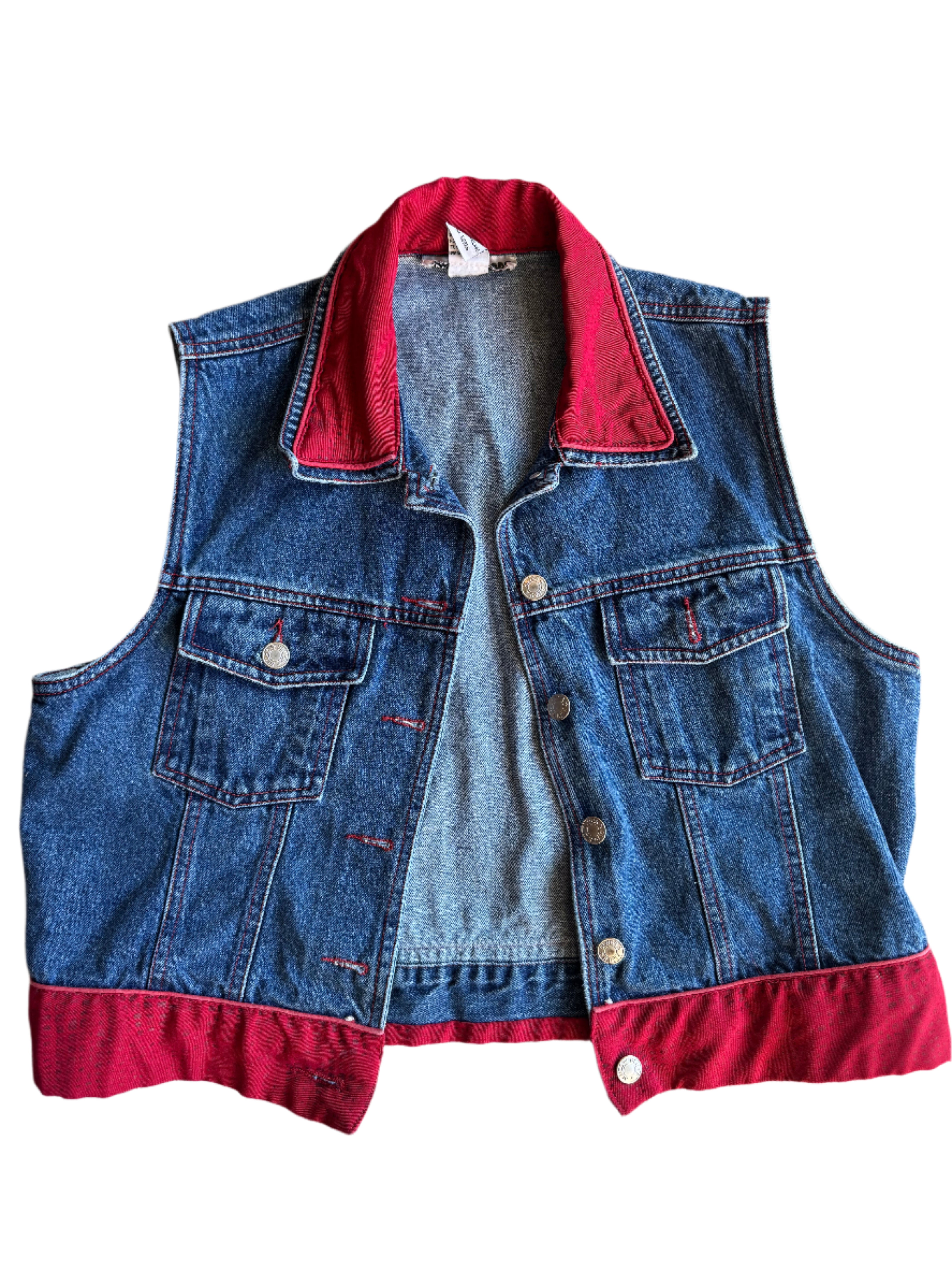 blue red adrianna sport denim vest w patch, L