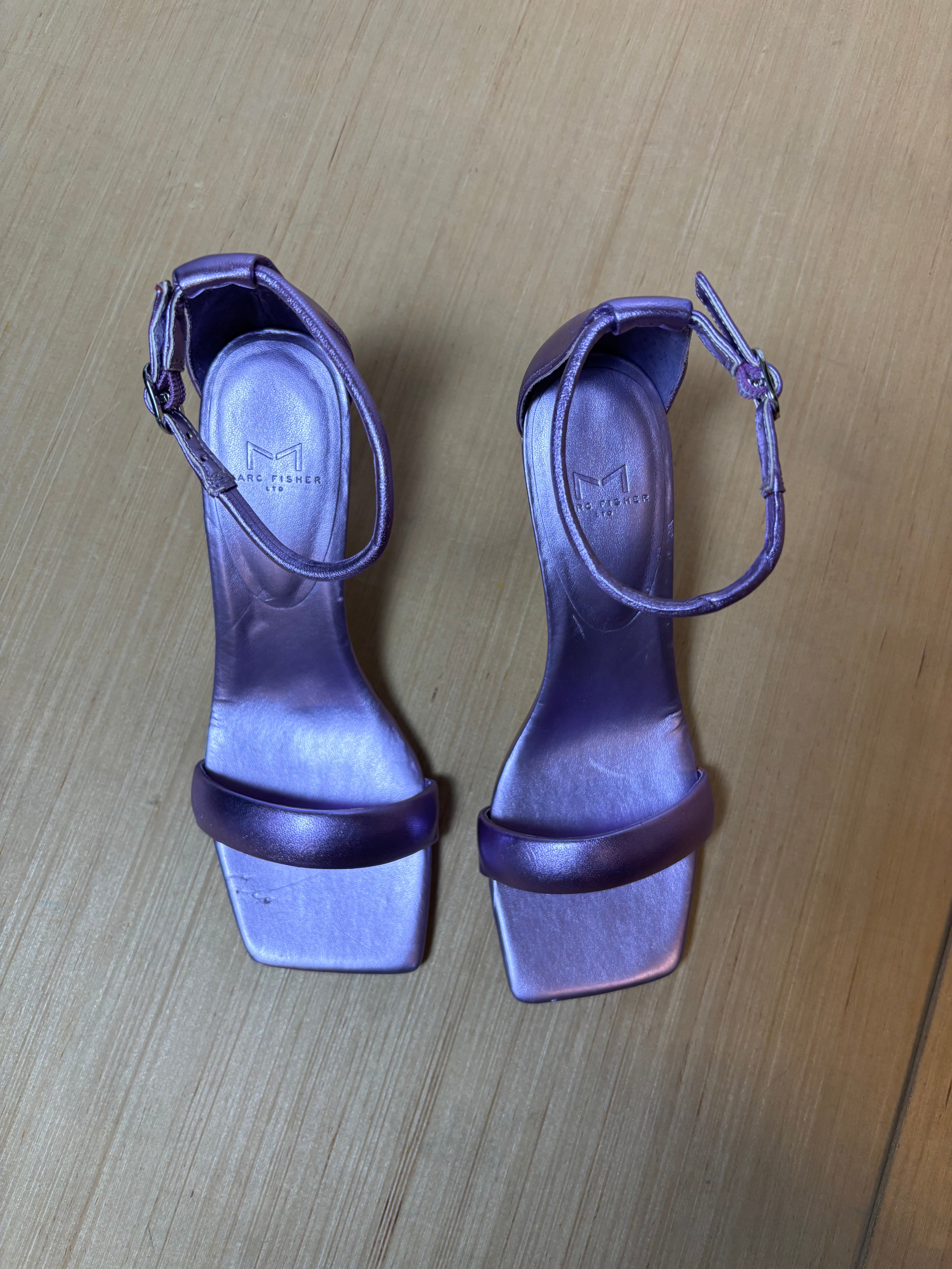 purple marc fisher metallic kitten heels, 8.5