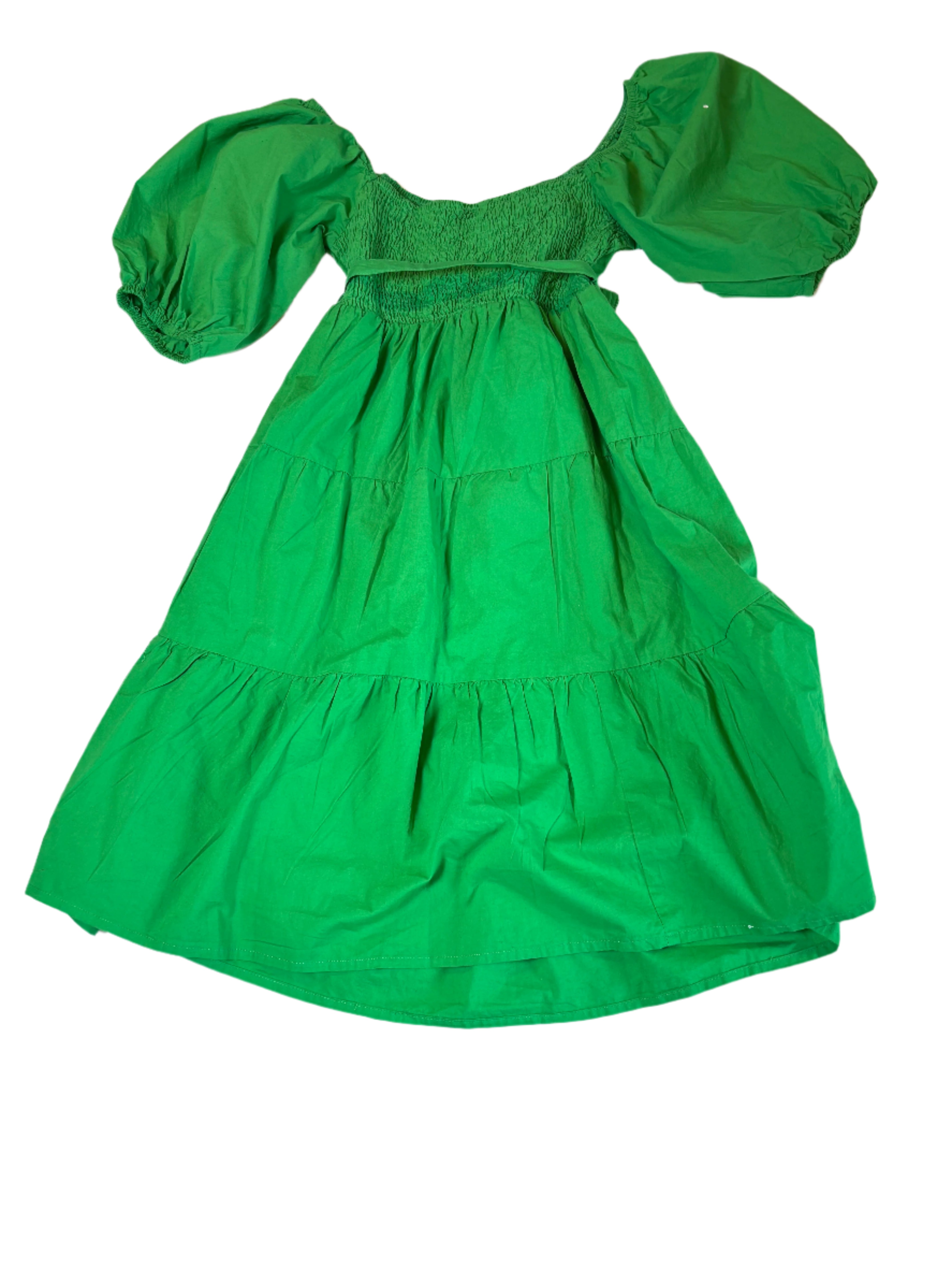 green sim& sam NWT smocked babydoll dress w elastic sleeves, s