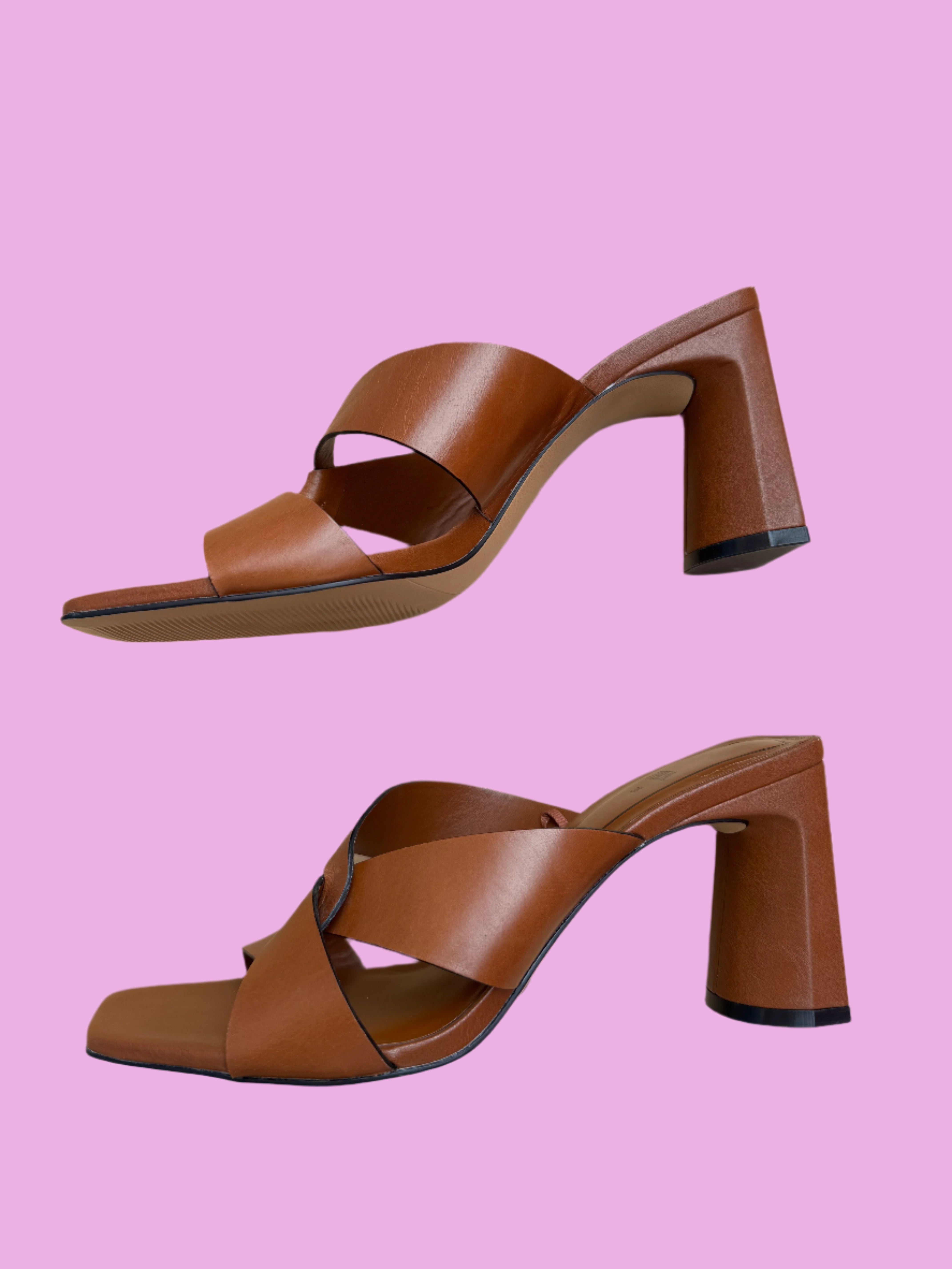 brown zara twisted sandal heels, 36