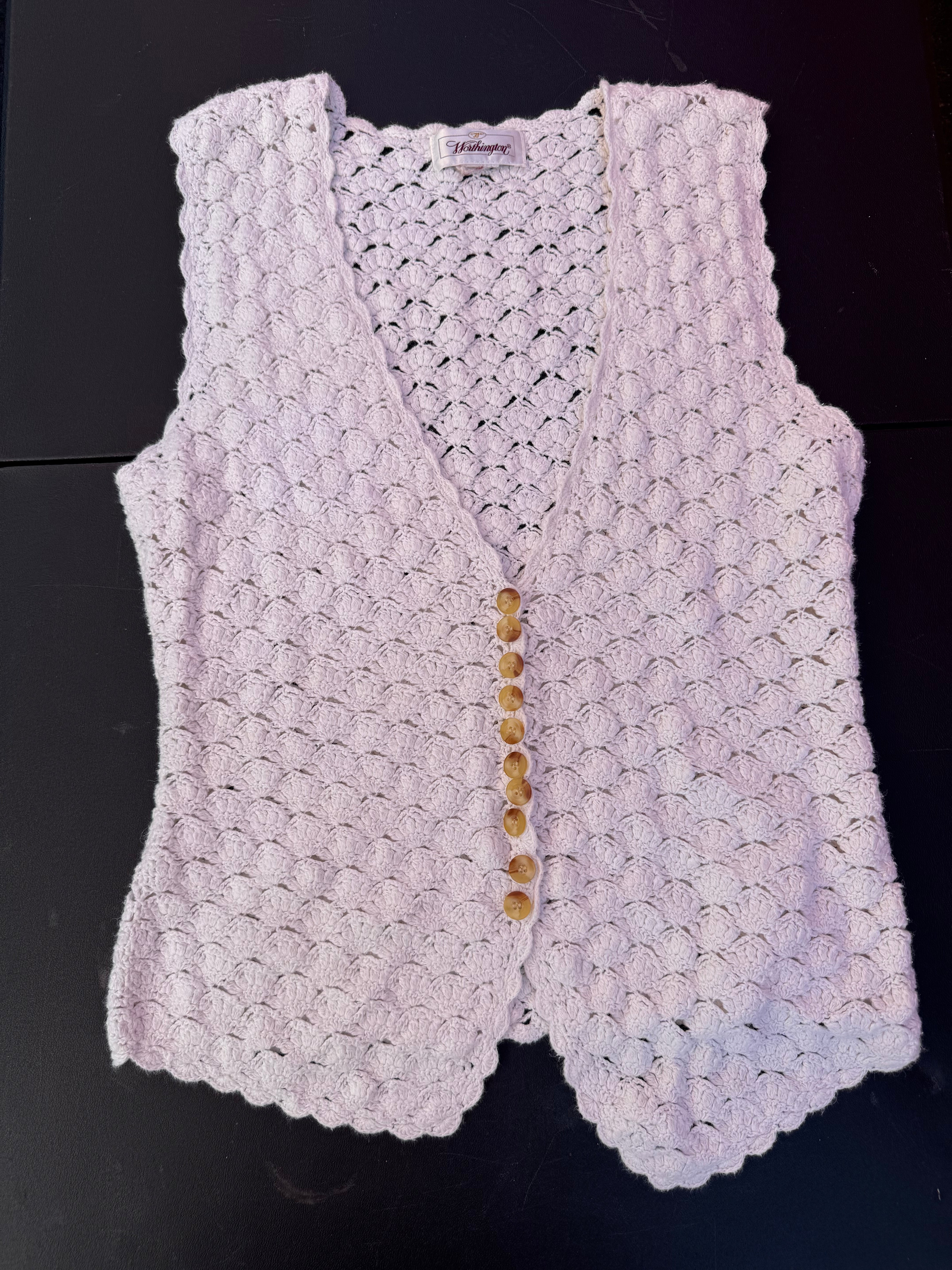 white worthington crochet vest