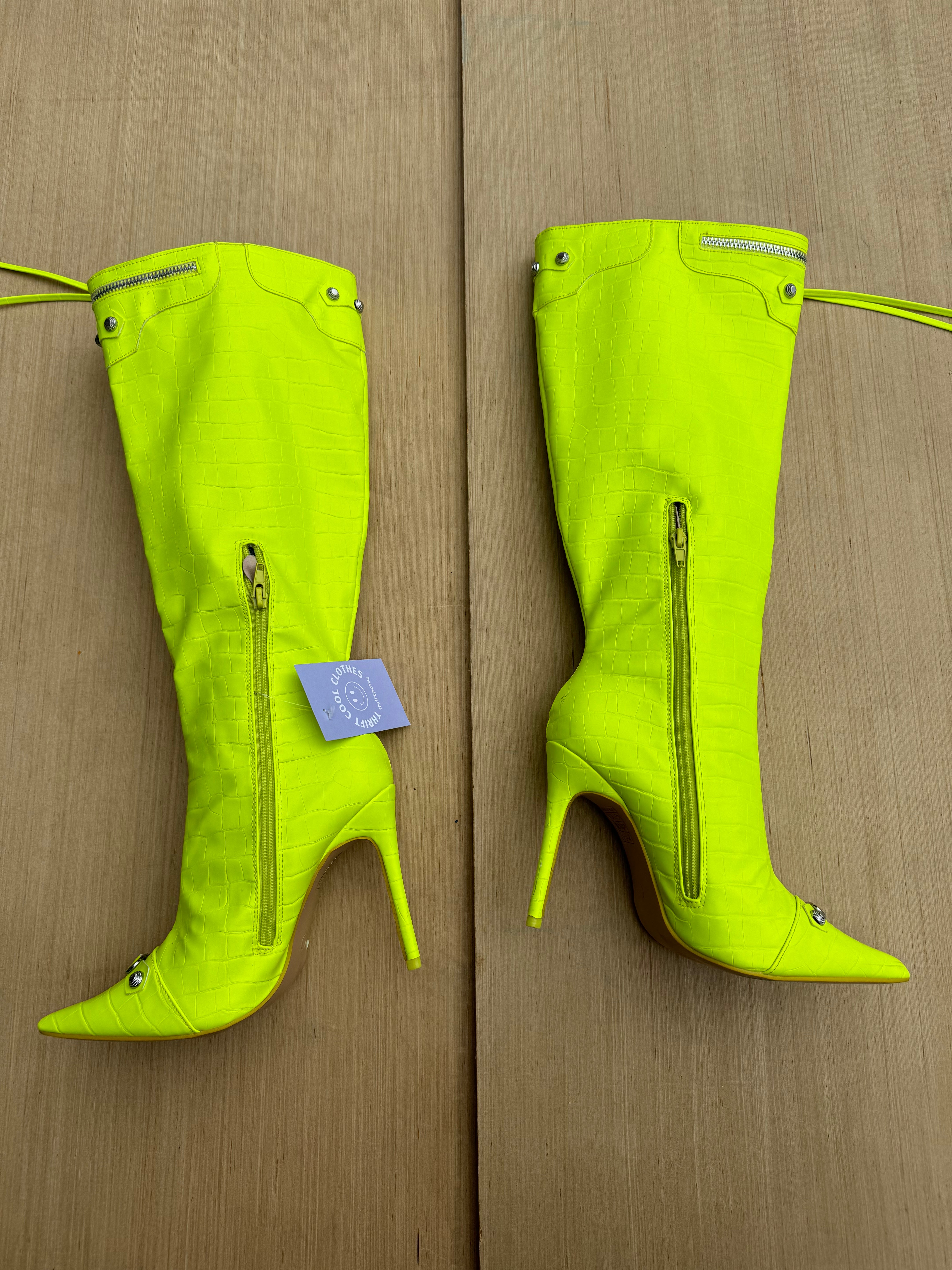 neon green public desire high boots w buckles, 4