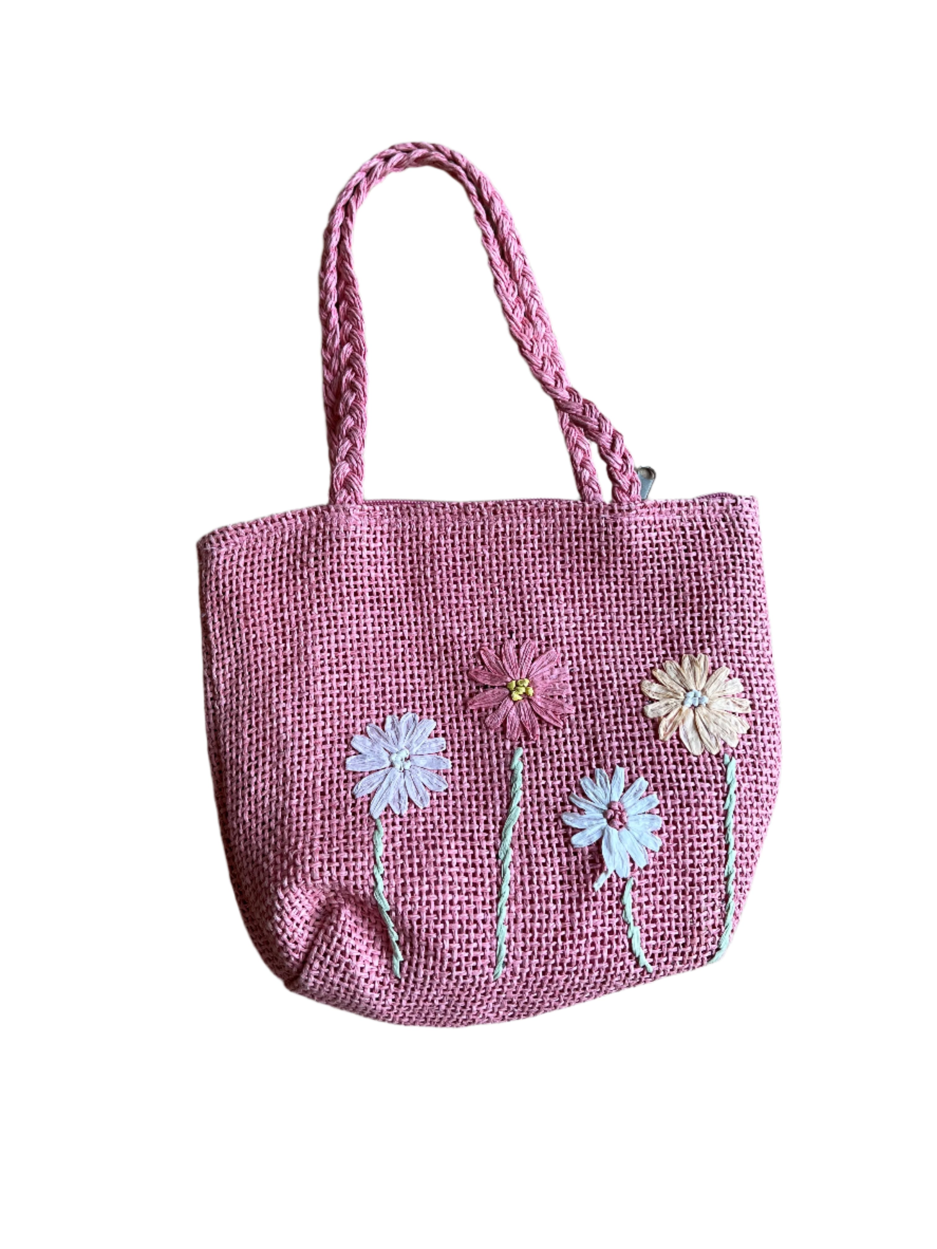 Pink  weave floral purse