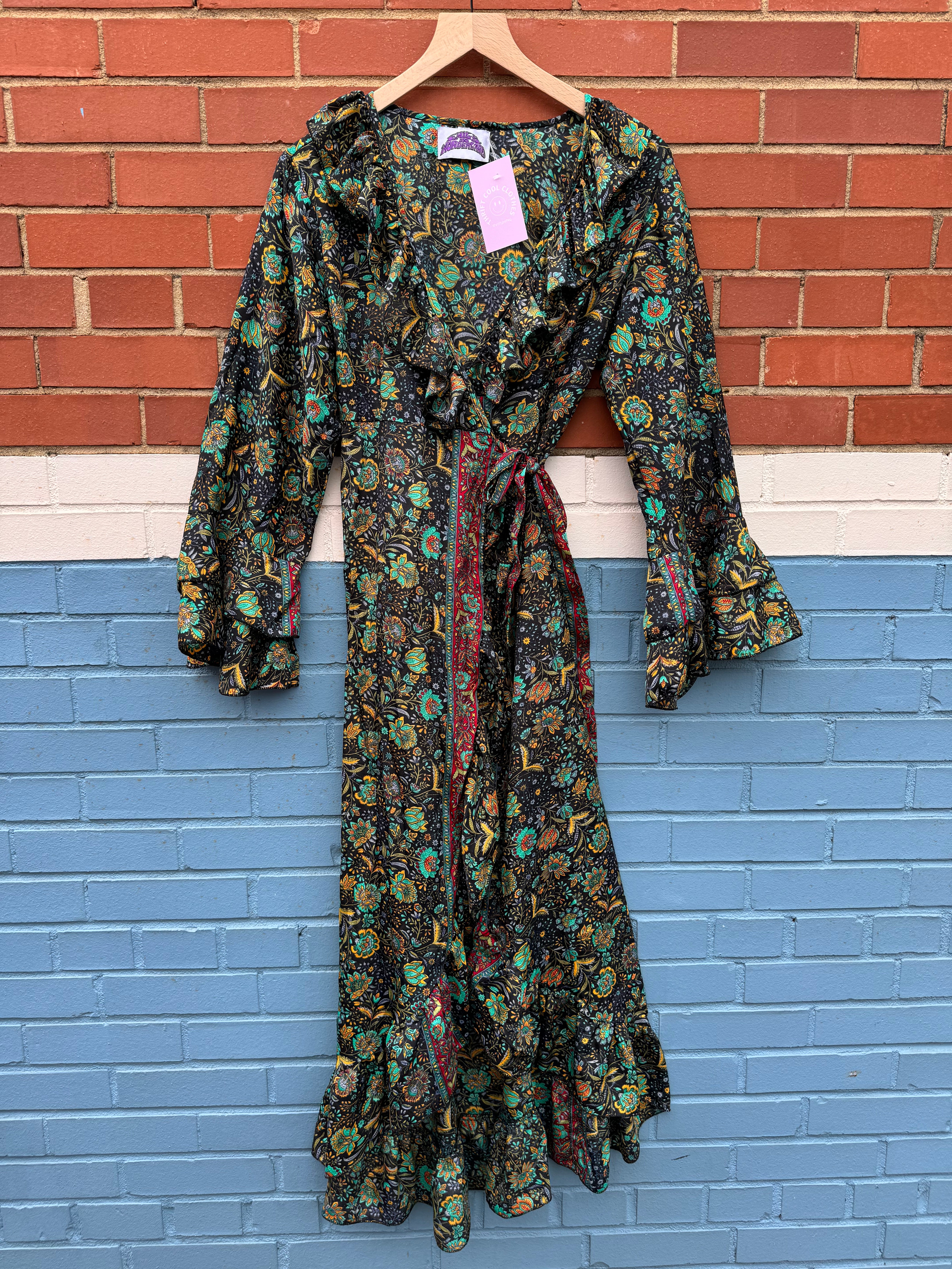 black green emily in wonderland long wrap dress, XXL