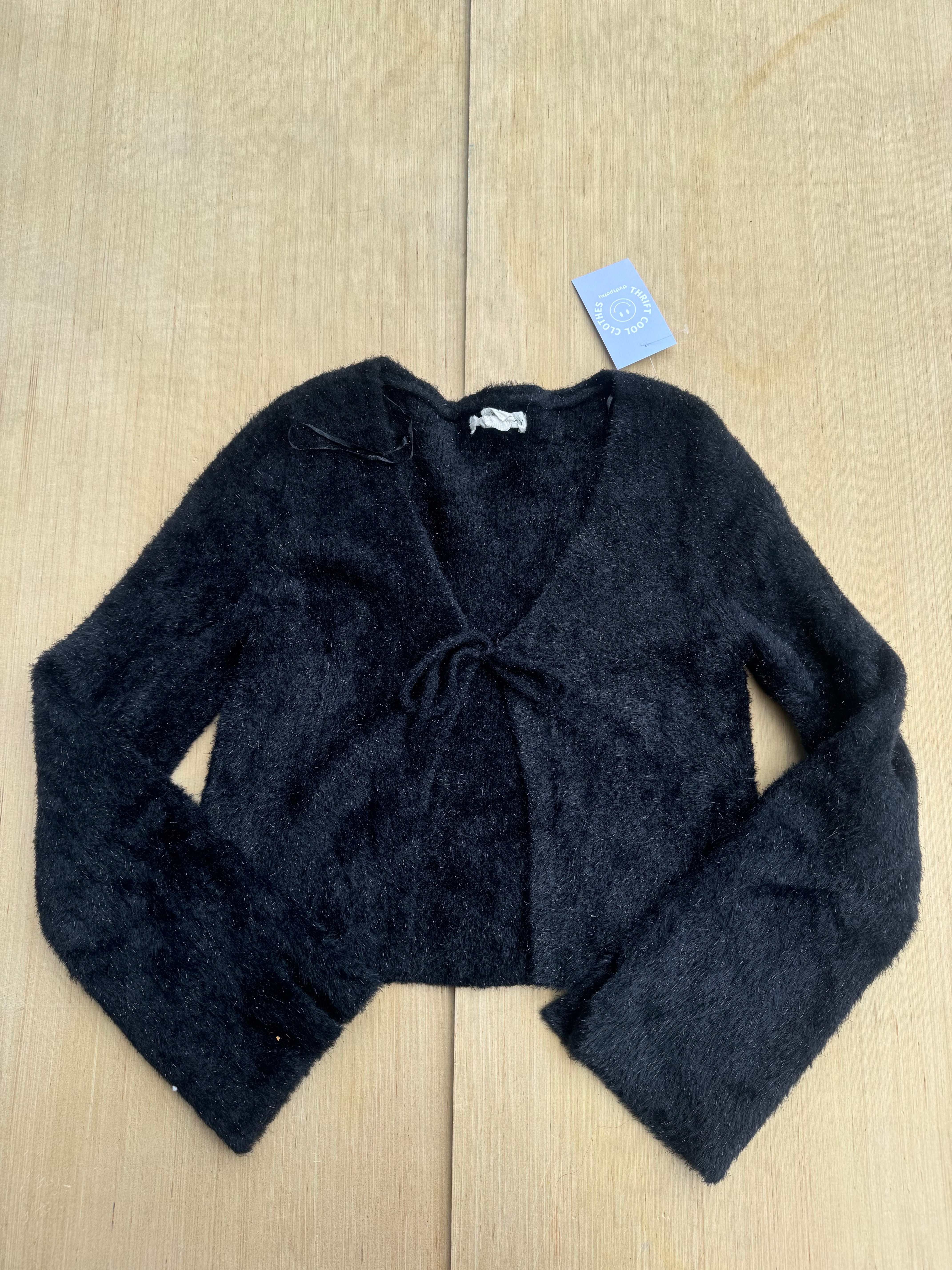 Black  Sparkly tie front sweater, M