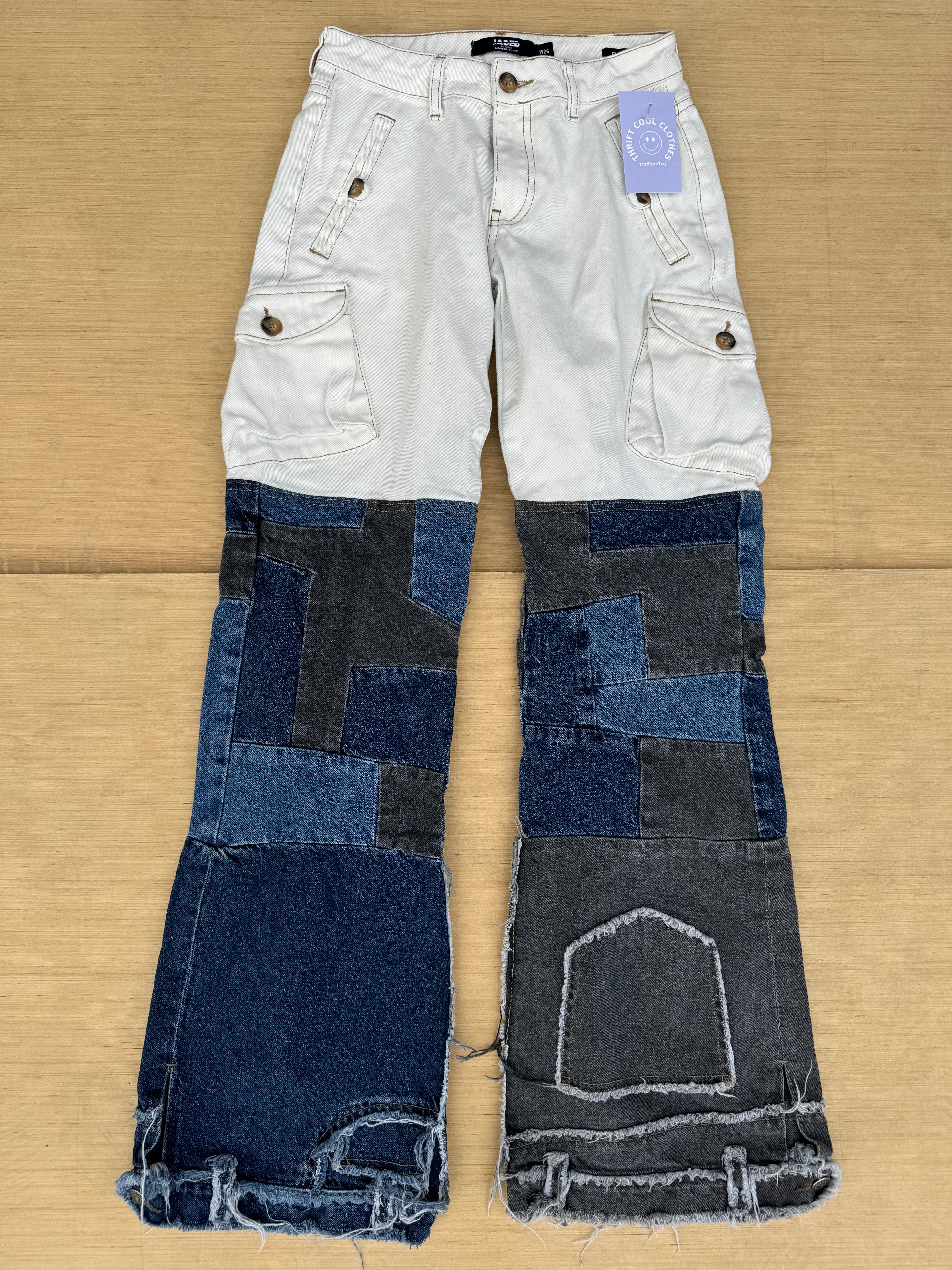 white blue gray jaded womens patchwork jeans, 26