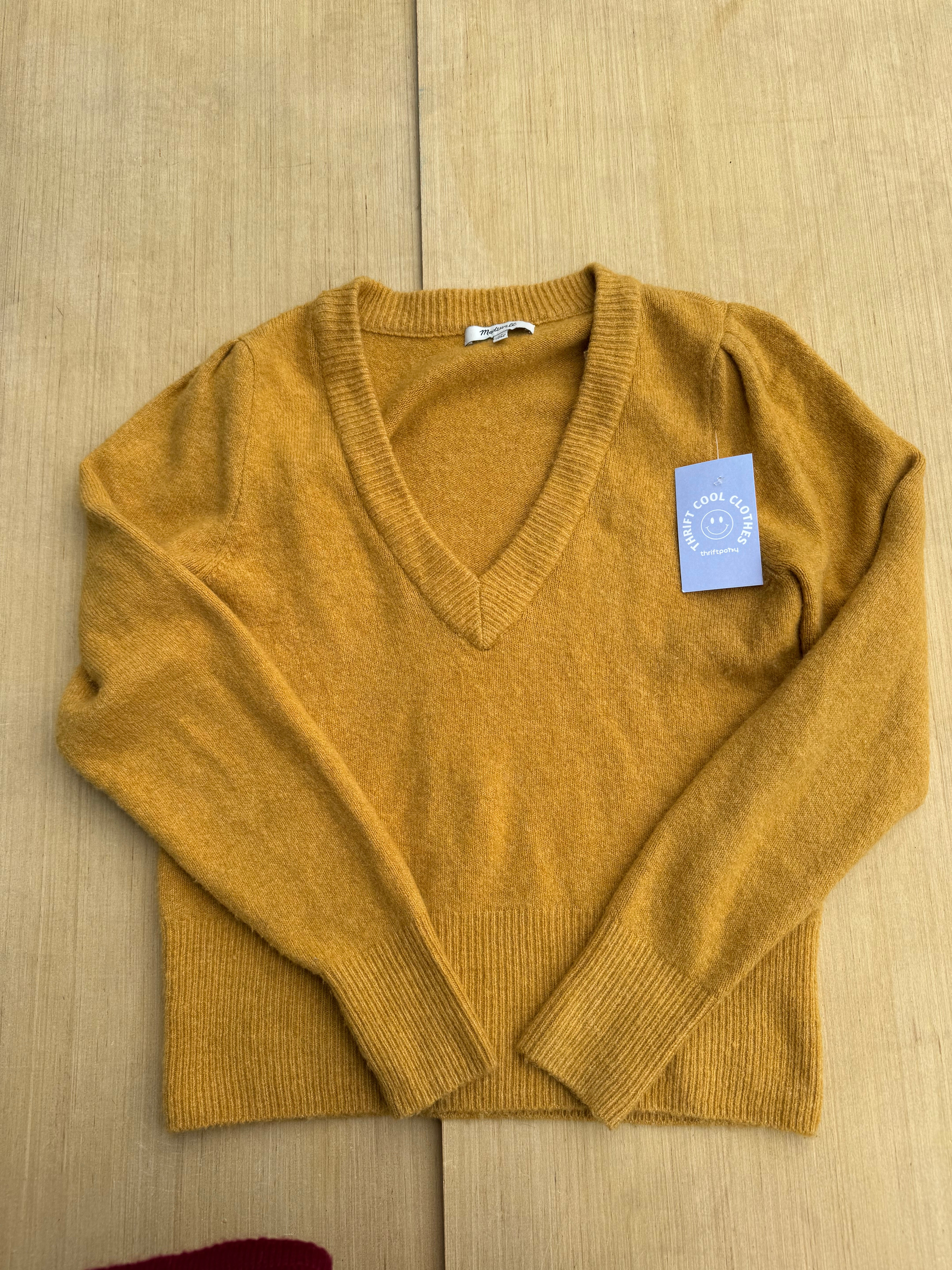 yellow madewell v neck sweater, xs