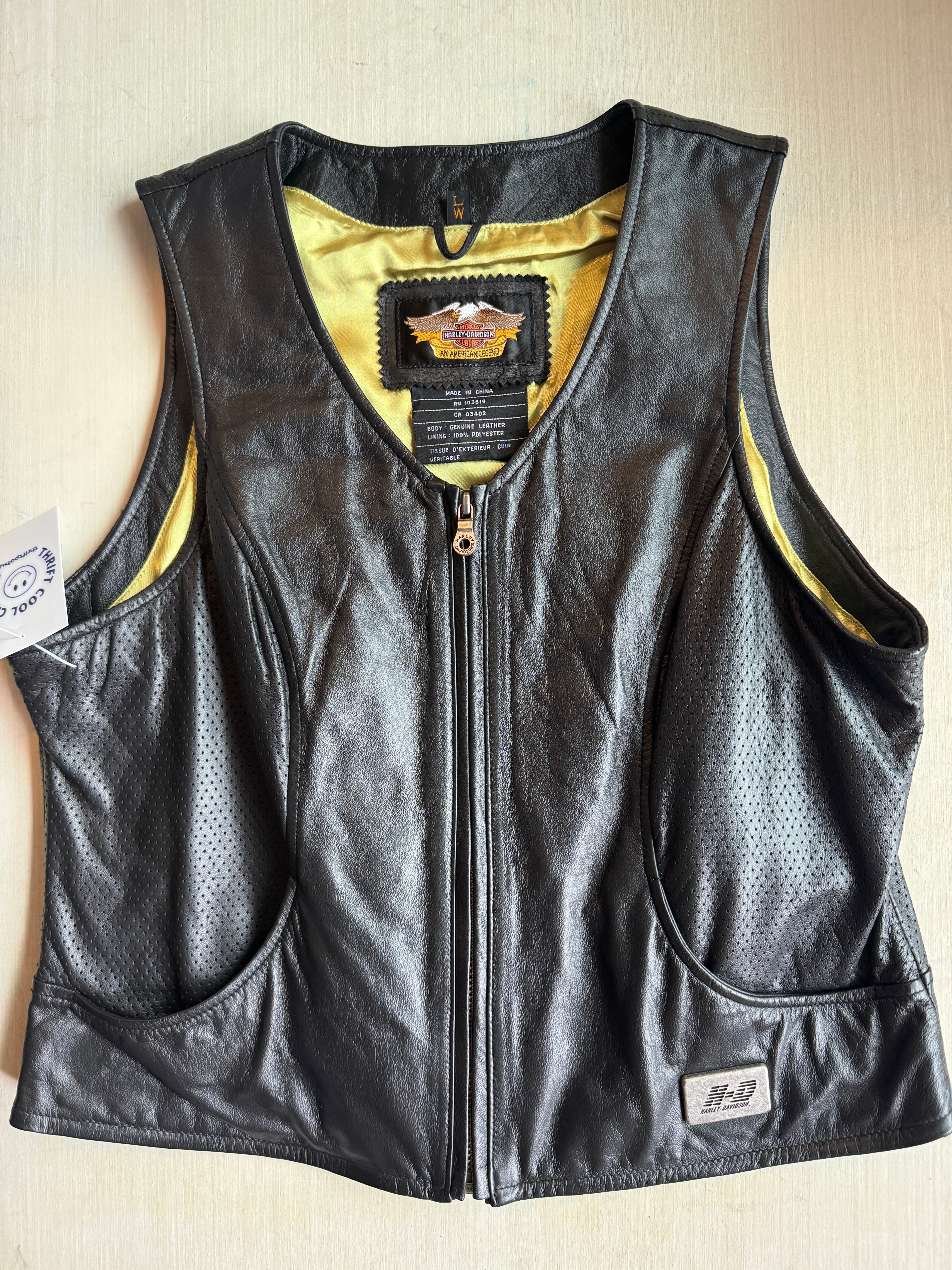 black harley davidson leather harley vest, L