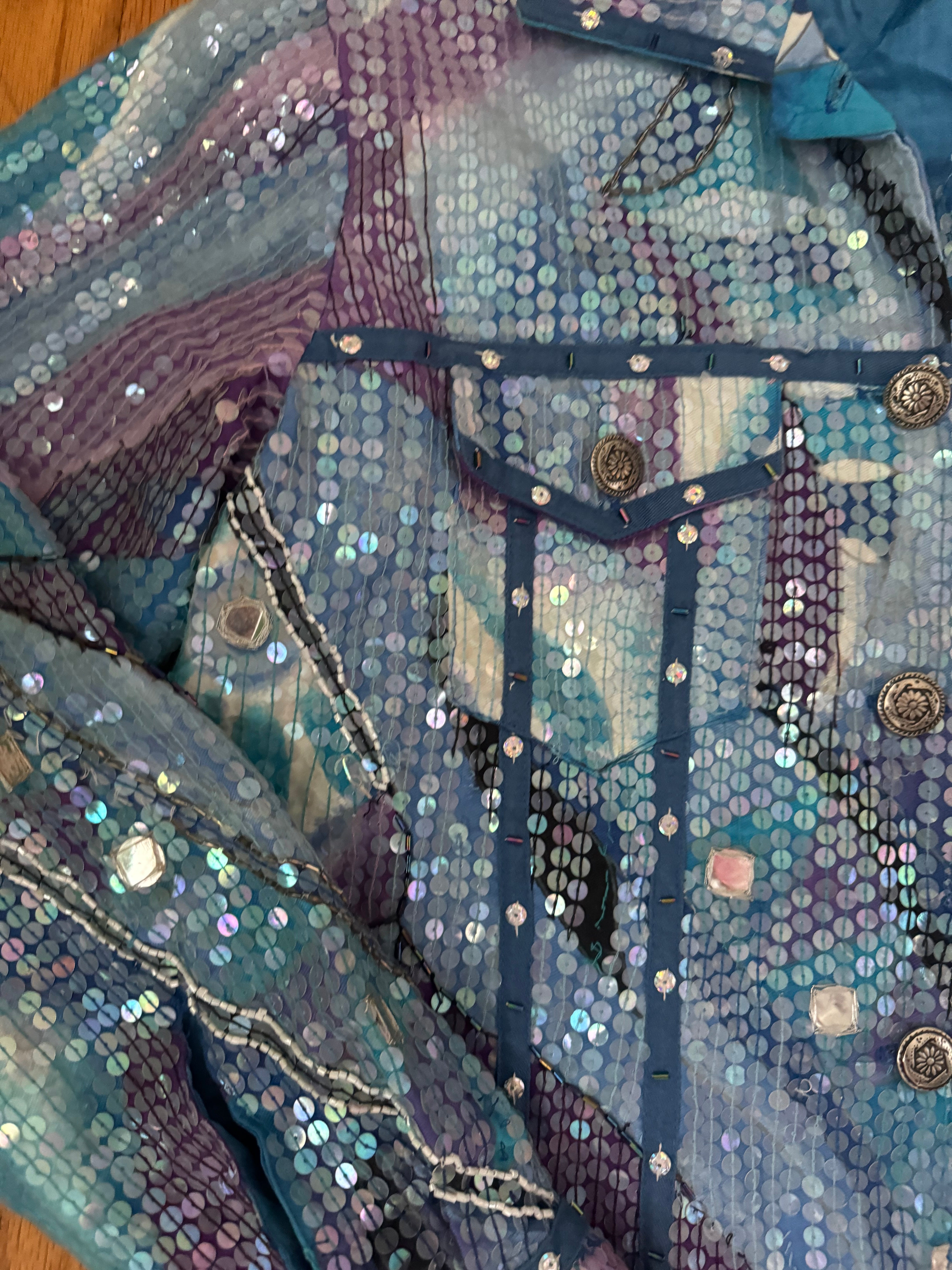 Blue Sandy starkman Vtg 90s deadstock sequin jacket, M