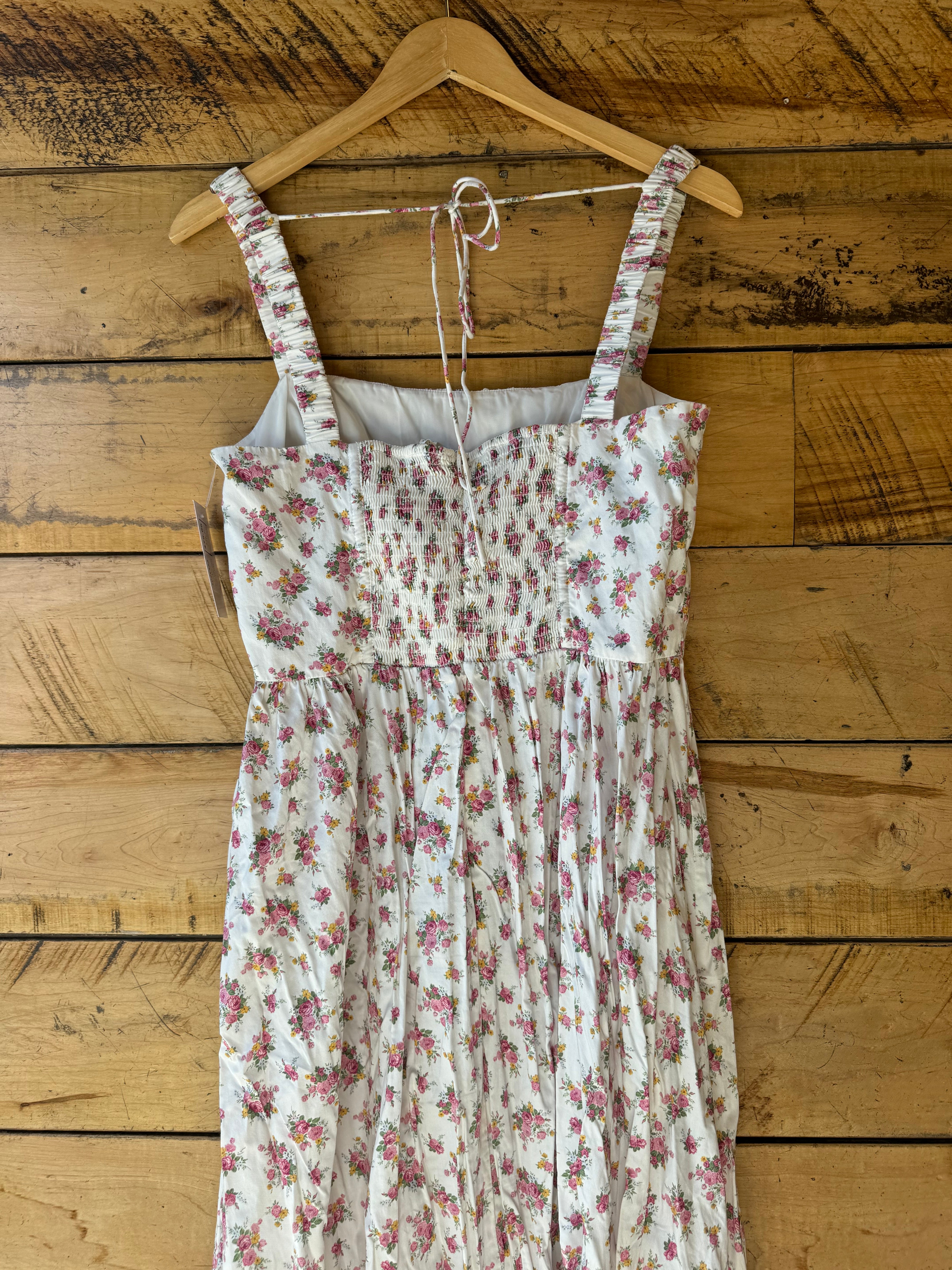 White pink For Love & Lemons Floral Midi dress, XL