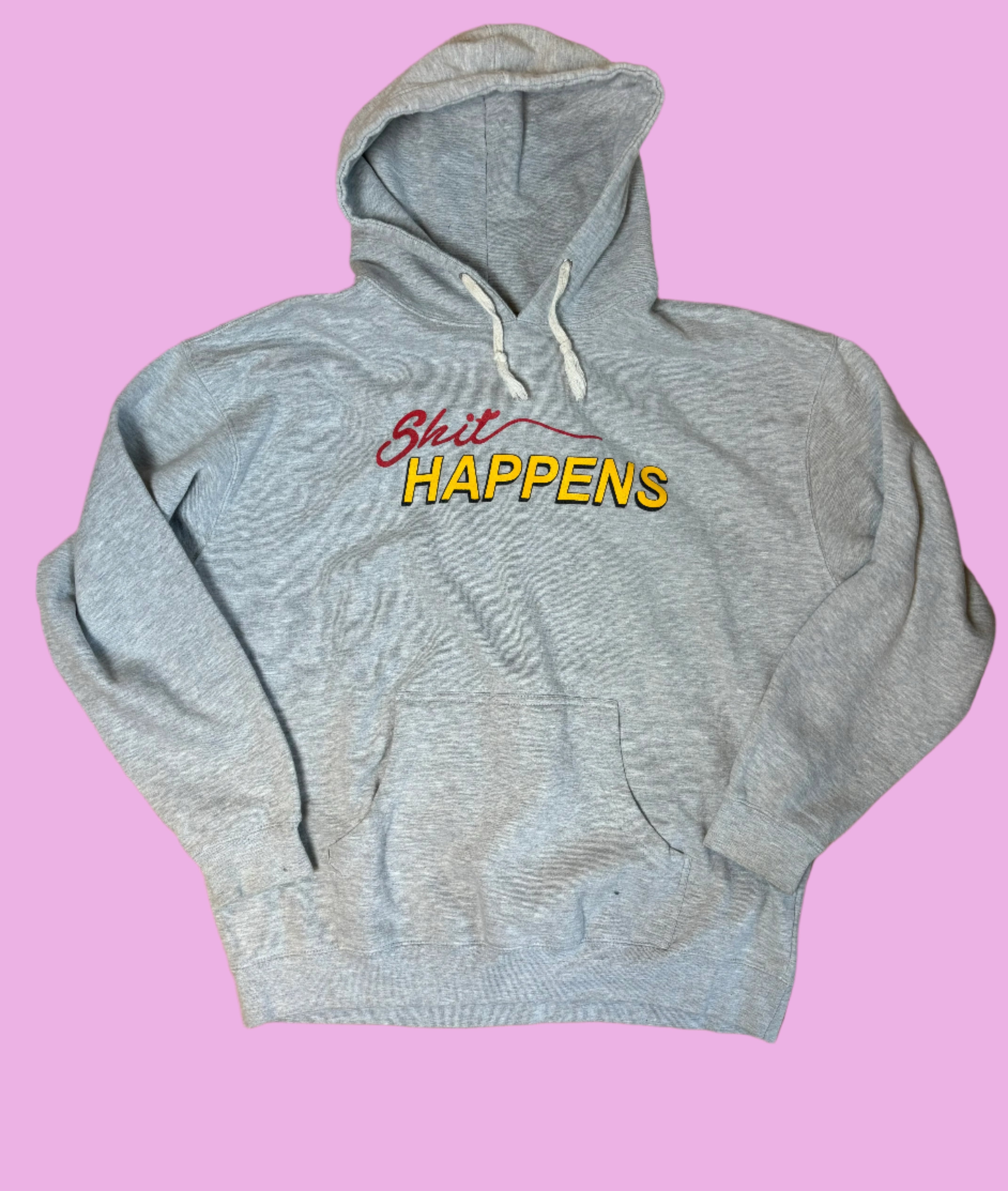 gray  vtg shit happens hoodie, xl